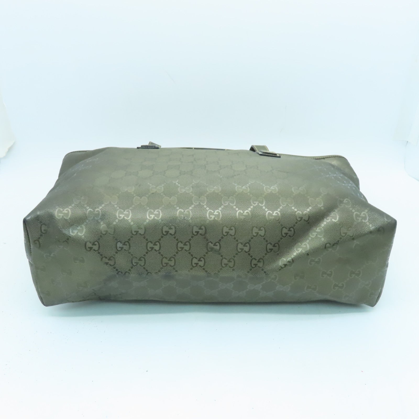 GUCCI Coated Canvas Tote Bag Silver Buckle Handle Shoulder Bag Gold