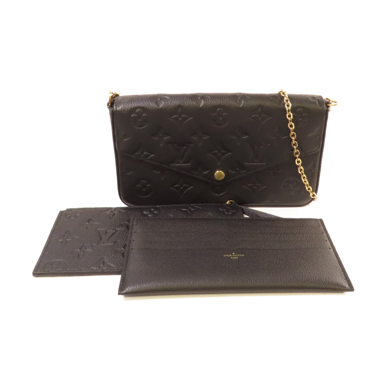LOUIS VUITTON Monogram Empreinte Felicie Pochette Shoulder Bag金扣鏈帶肩背袋黑色