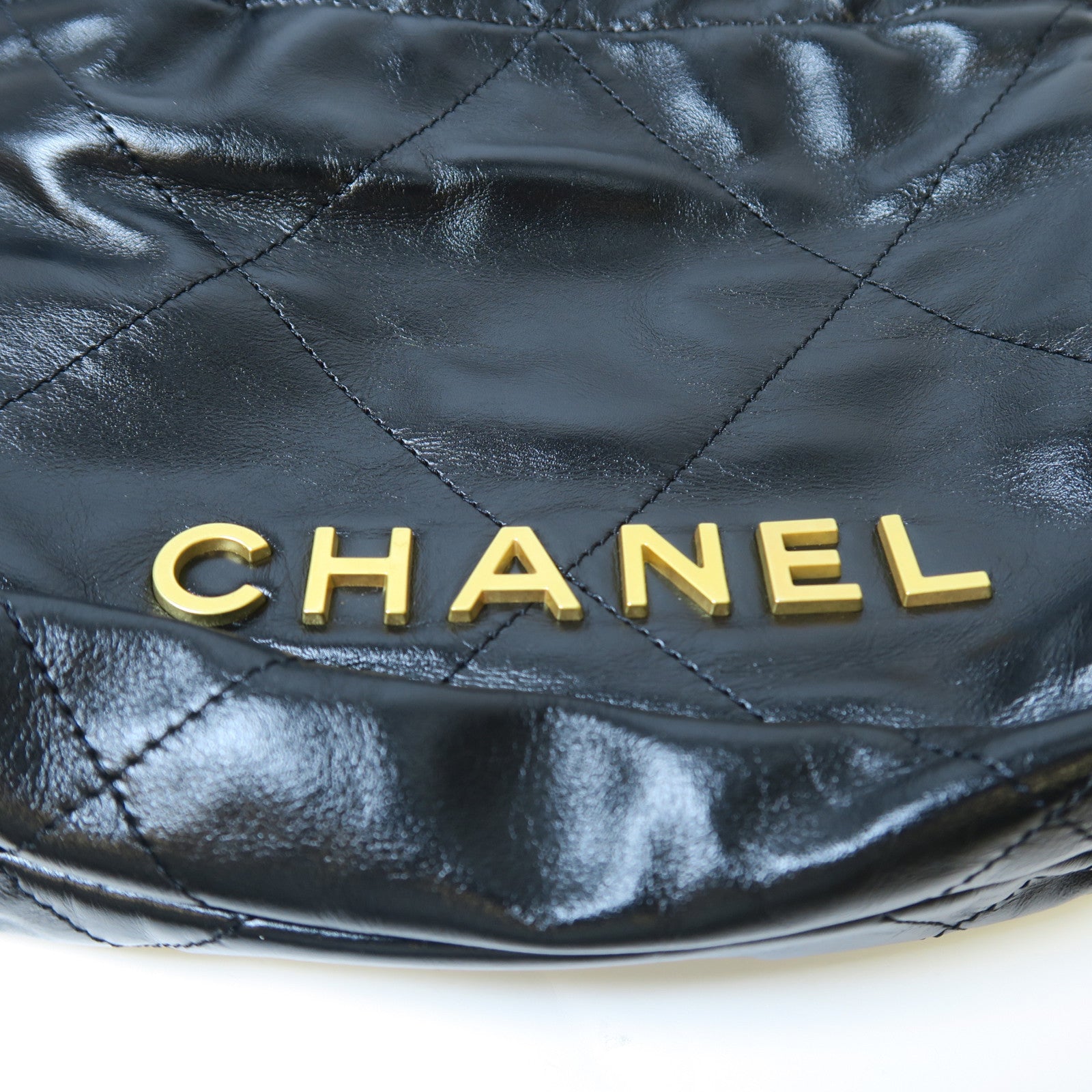 CHANEL 菱格牛皮皮革Mini 22金扣手挽肩背兩用袋黑色