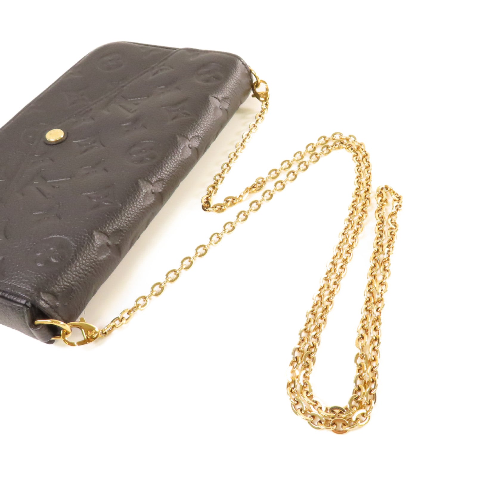 LOUIS VUITTON Monogram Empreinte Felicie Pochette Shoulder Bag金扣鏈帶肩背袋黑色