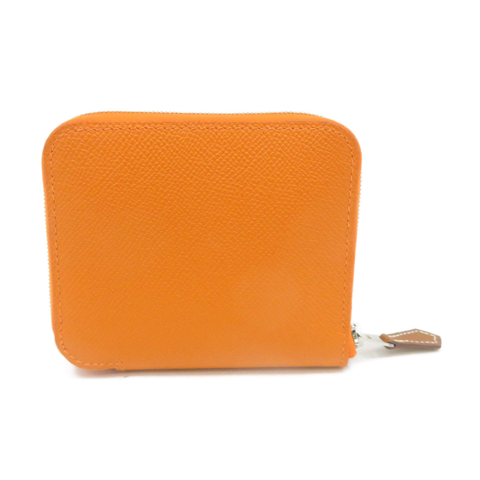HERMES Epsom Leather Silk-In Compact Zipper Wallet Silver