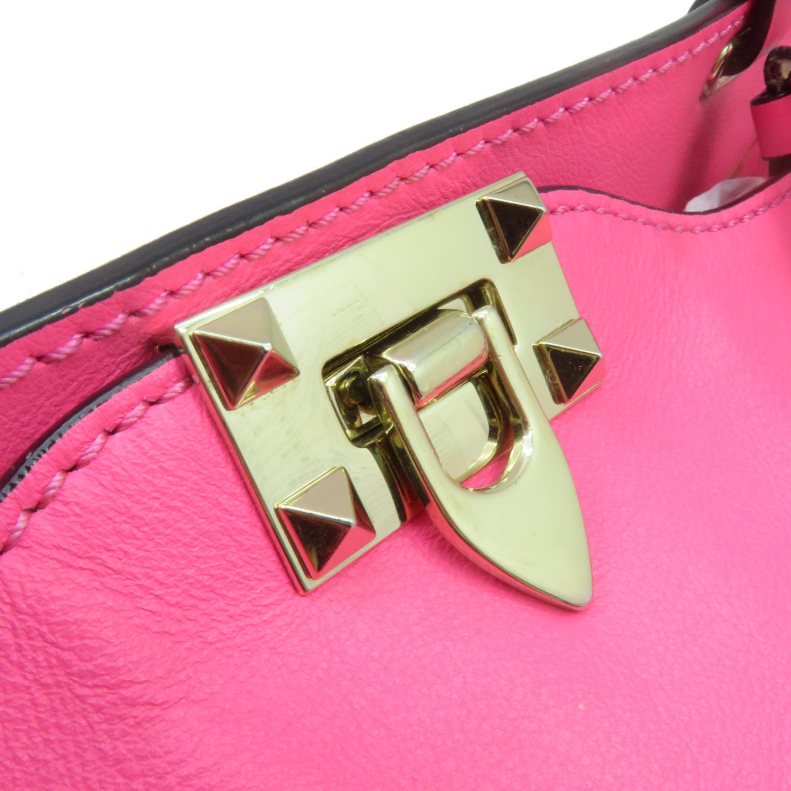 Valentino Sheepskin Leather Rock Studs 2Way Shoulder Bag Handle Shoulder Bag Pink