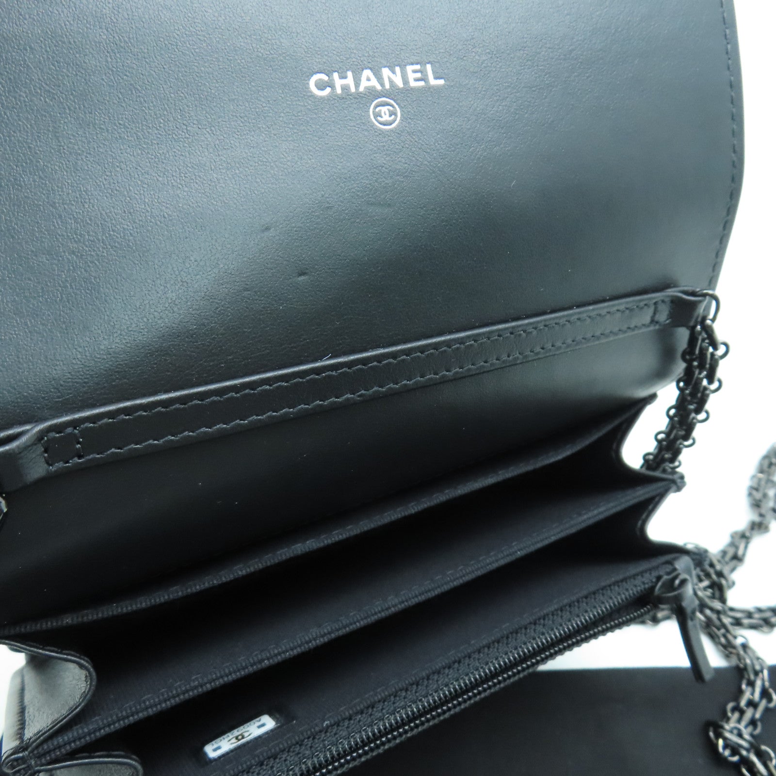CHANEL 斜紋牛皮皮革2.55 Chain Shoulder鏈帶肩背袋黑色