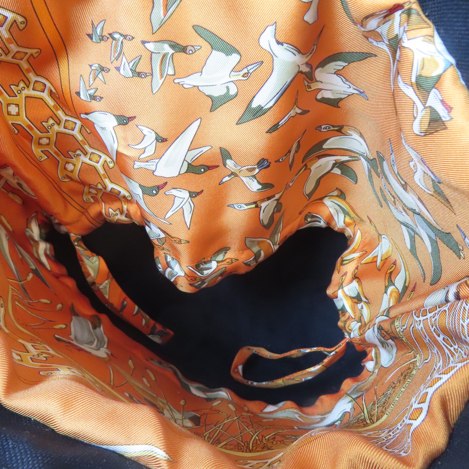 HERMES 帆布/絲質/皮革Tote Bag銀扣手挽袋深藍色/綠色