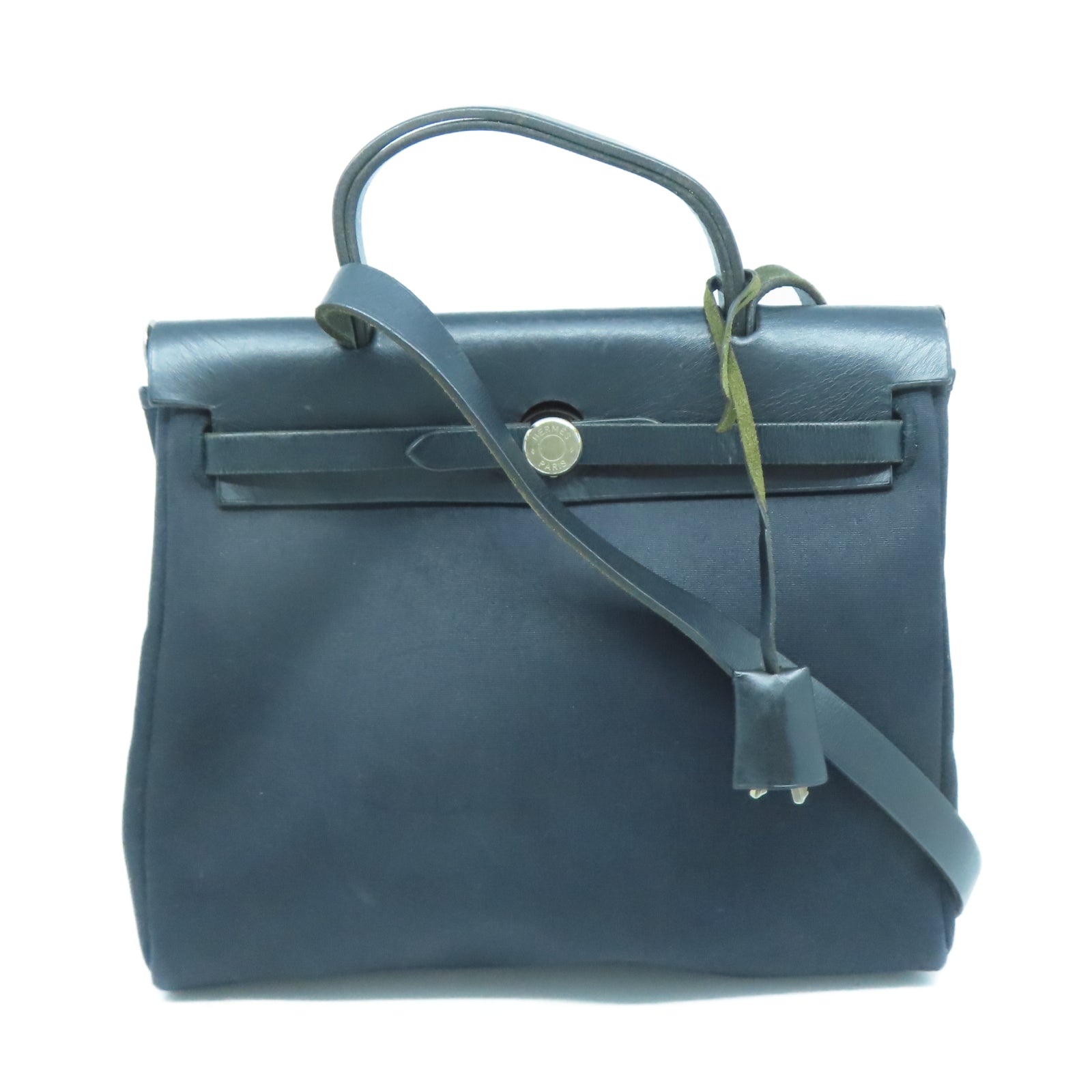 HERMES 帆布/皮革Herbag PM銀扣手挽肩背兩用袋黑色