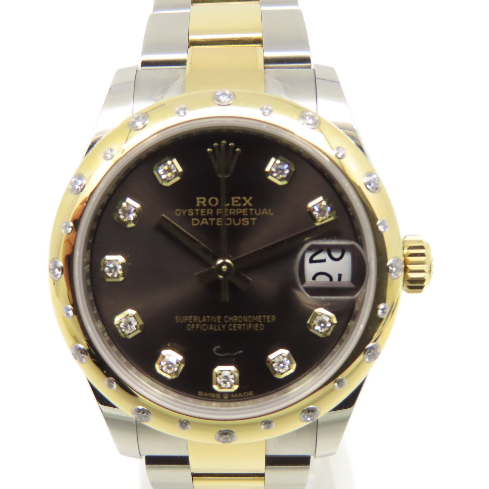ROLEX 18K黃金/不鏽鋼/鑽石Datejust Watch自動機芯手錶黑色