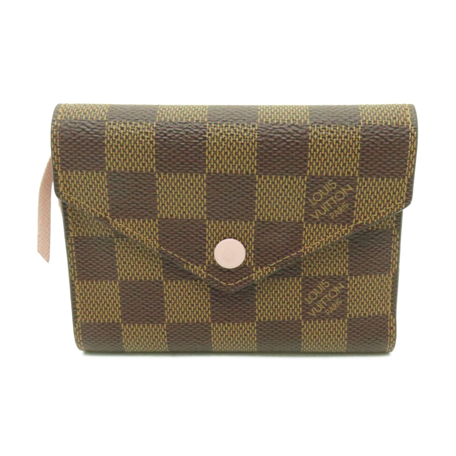 LOUIS VUITTON Damier Ebene Victorine金扣錢包棕色/粉紅色