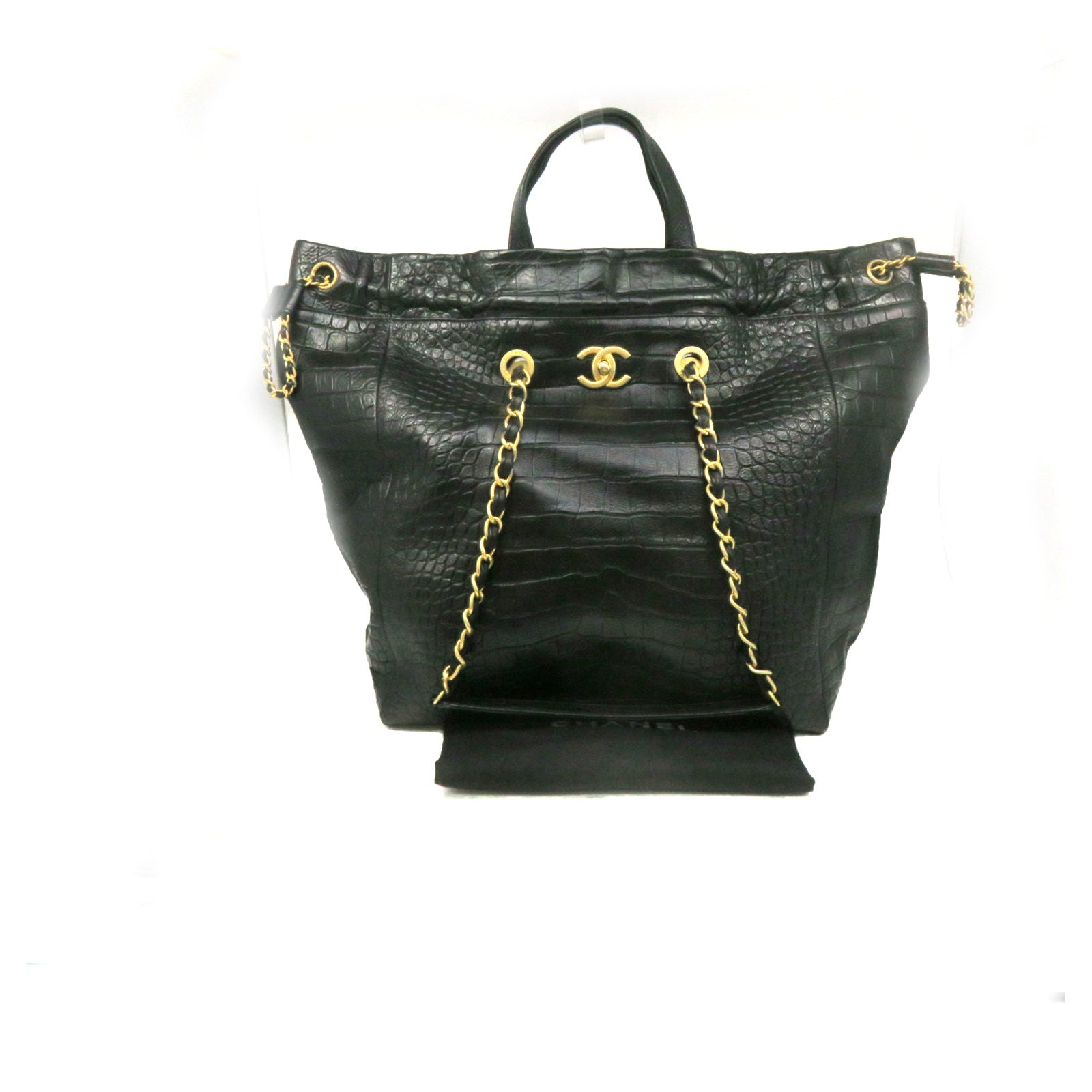 CHANEL Cowhide Leather Chain 2Way Shoulder Bag Gold Buckle Chain Belt Handle Shoulder Bag Black