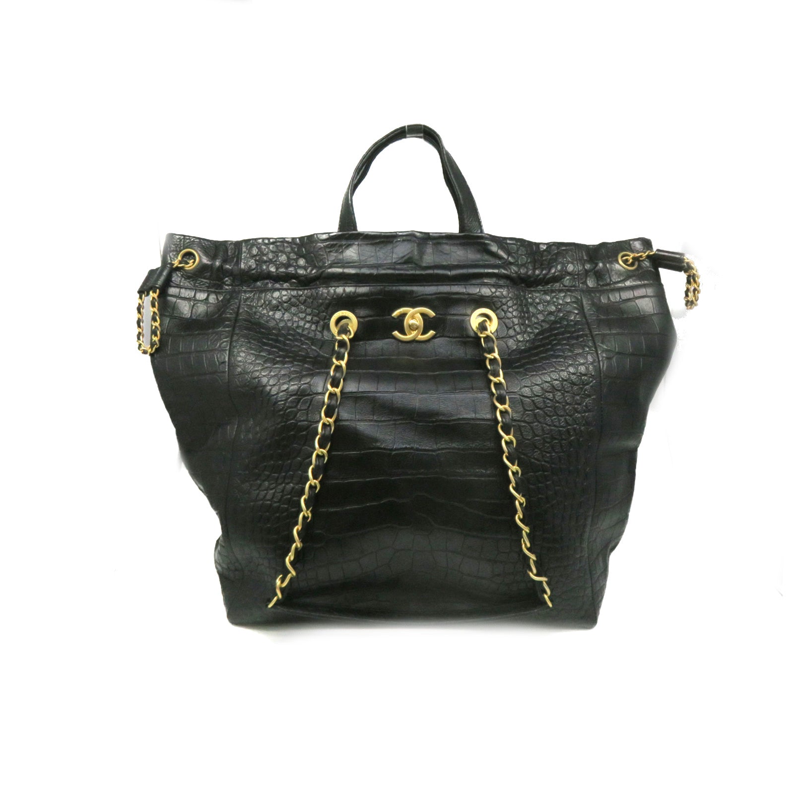 CHANEL Cowhide Leather Chain 2Way Shoulder Bag Gold Buckle Chain Belt Handle Shoulder Bag Black