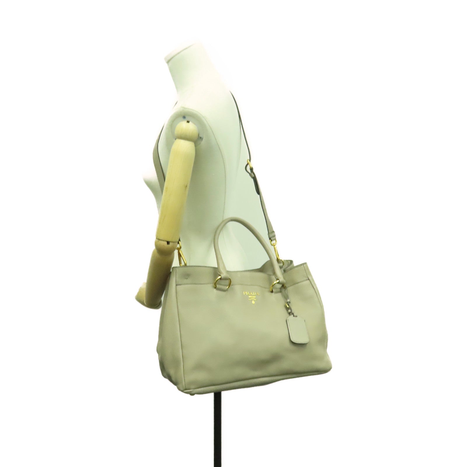 PRADA 牛皮皮革Vitello Daino 2Way Shoulder Bag手挽肩背兩用袋杏色