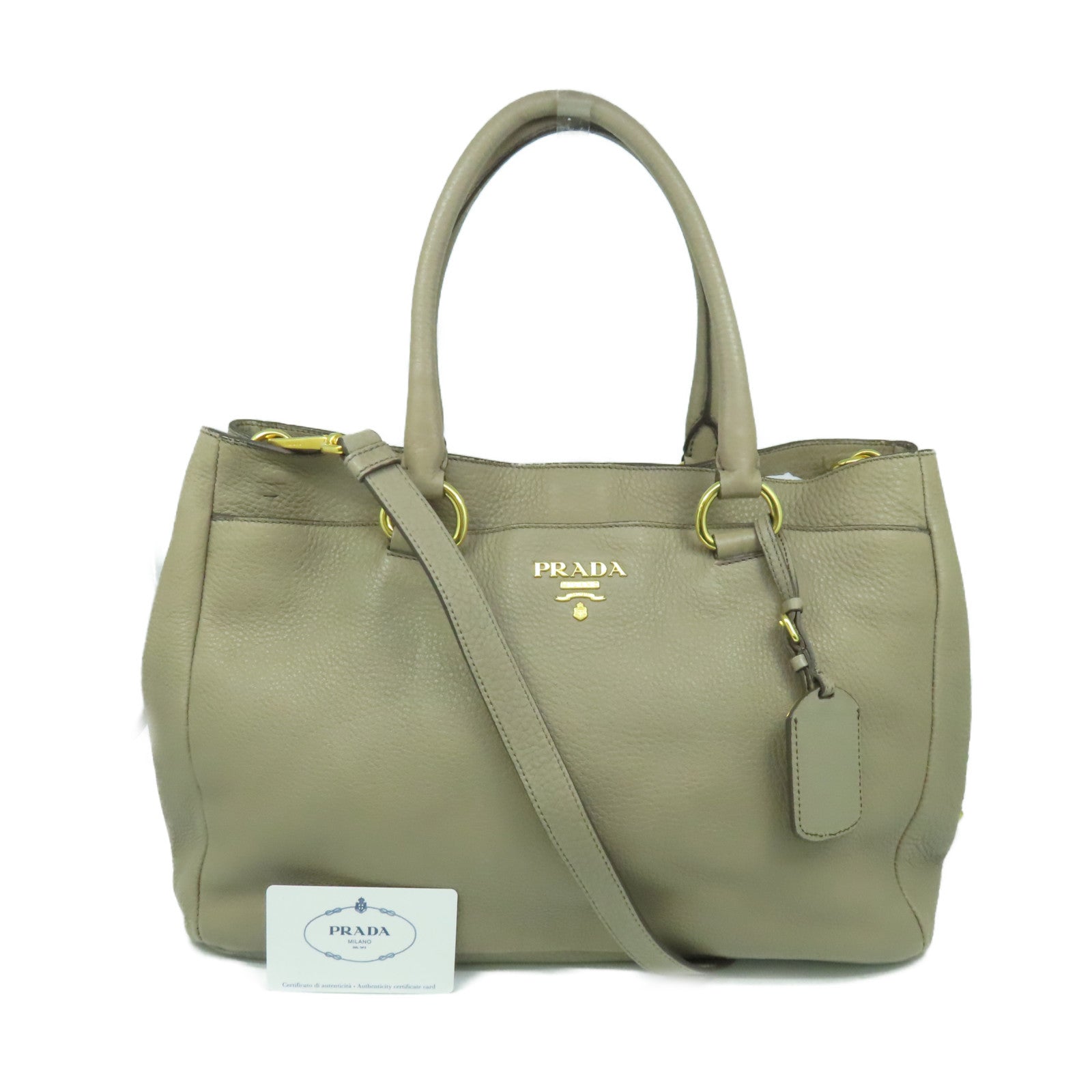 PRADA 牛皮皮革Vitello Daino 2Way Shoulder Bag手挽肩背兩用袋杏色