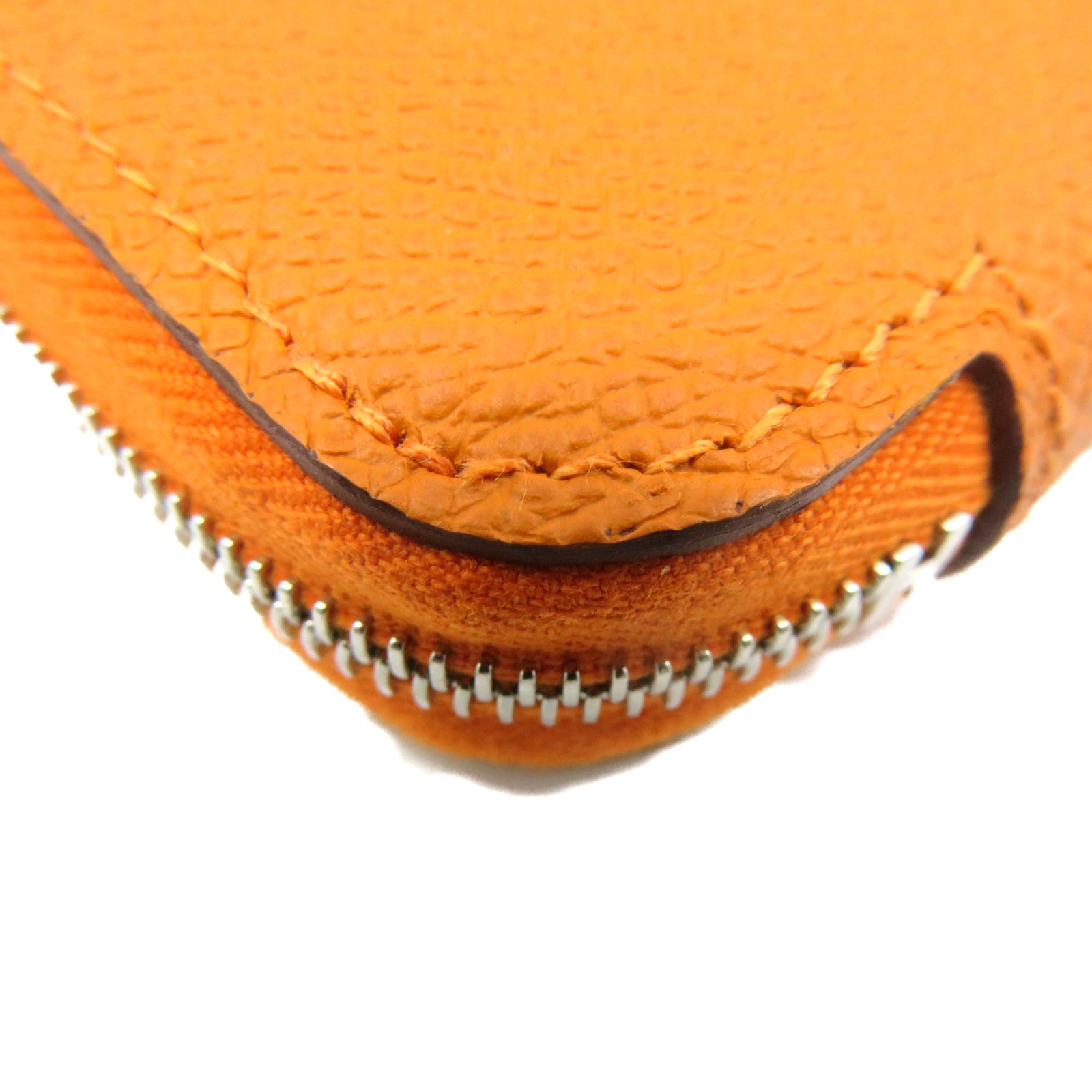 HERMES Epsom Leather Silk-In Compact Zipper Wallet Silver Buckle Zipper Short Wallet Orange Orange