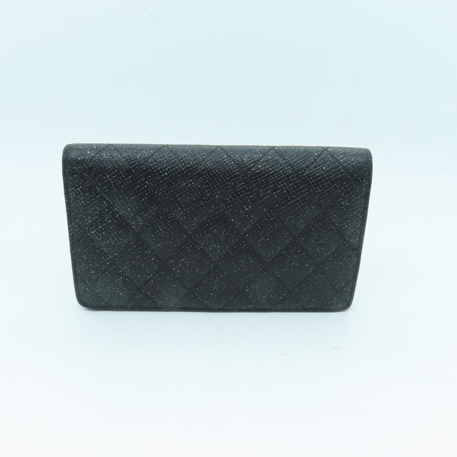 CHANEL 菱格皮革Long Wallet銀扣長錢包黑色