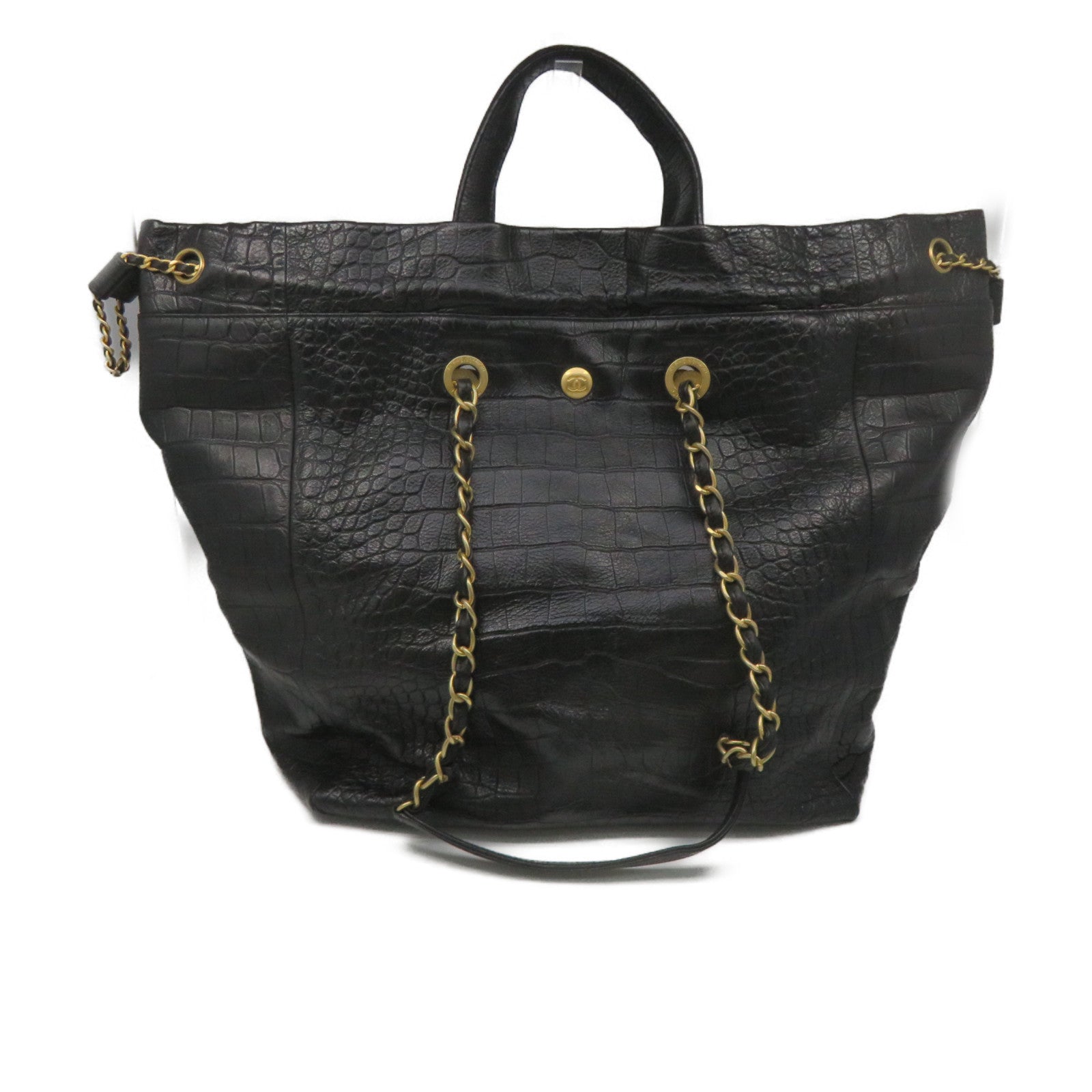 CHANEL Cowhide Leather Chain 2Way Shoulder Bag Gold Buckle Chain Belt Handle Shoulder Bag Black