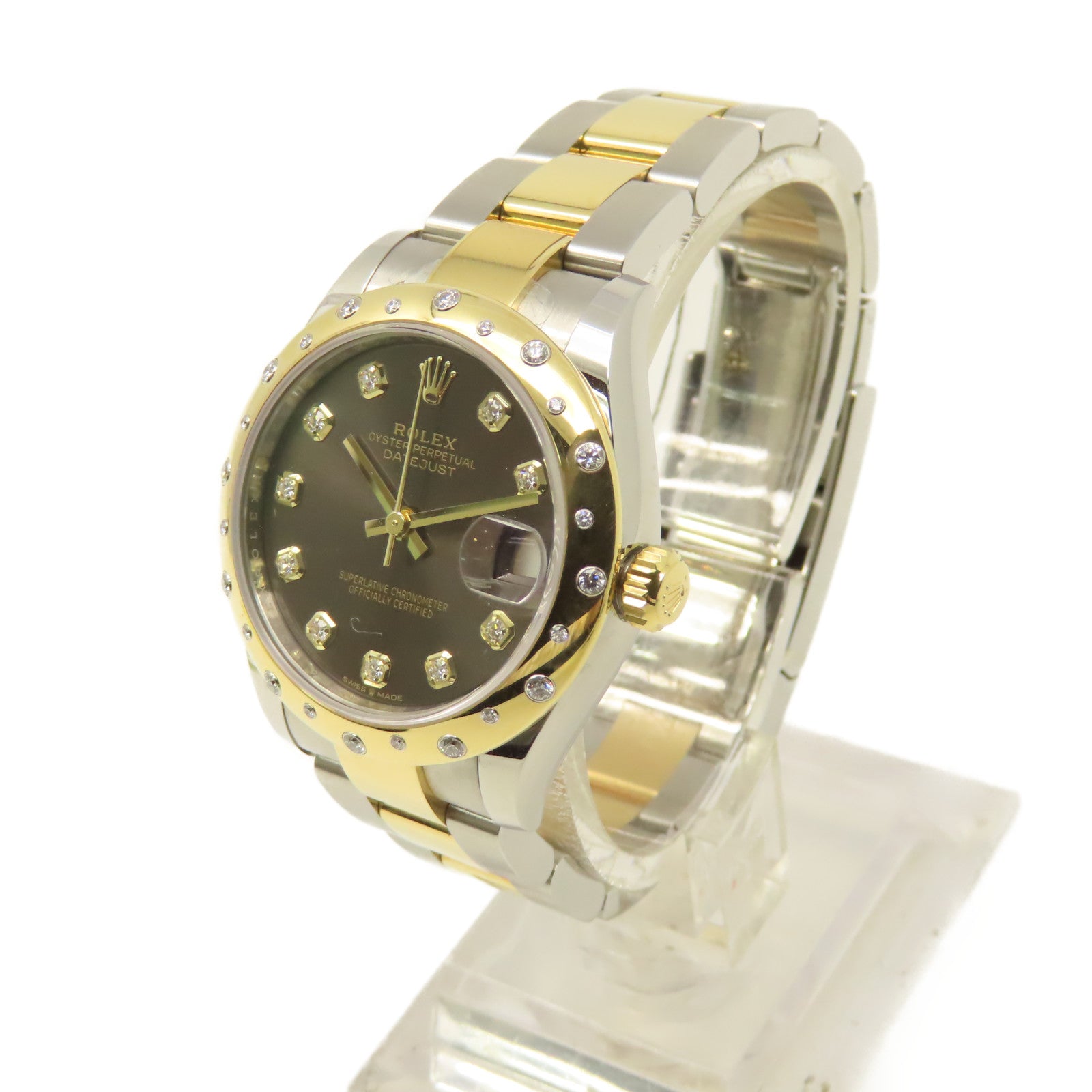 ROLEX 18K黃金/不鏽鋼/鑽石Datejust Watch自動機芯手錶黑色