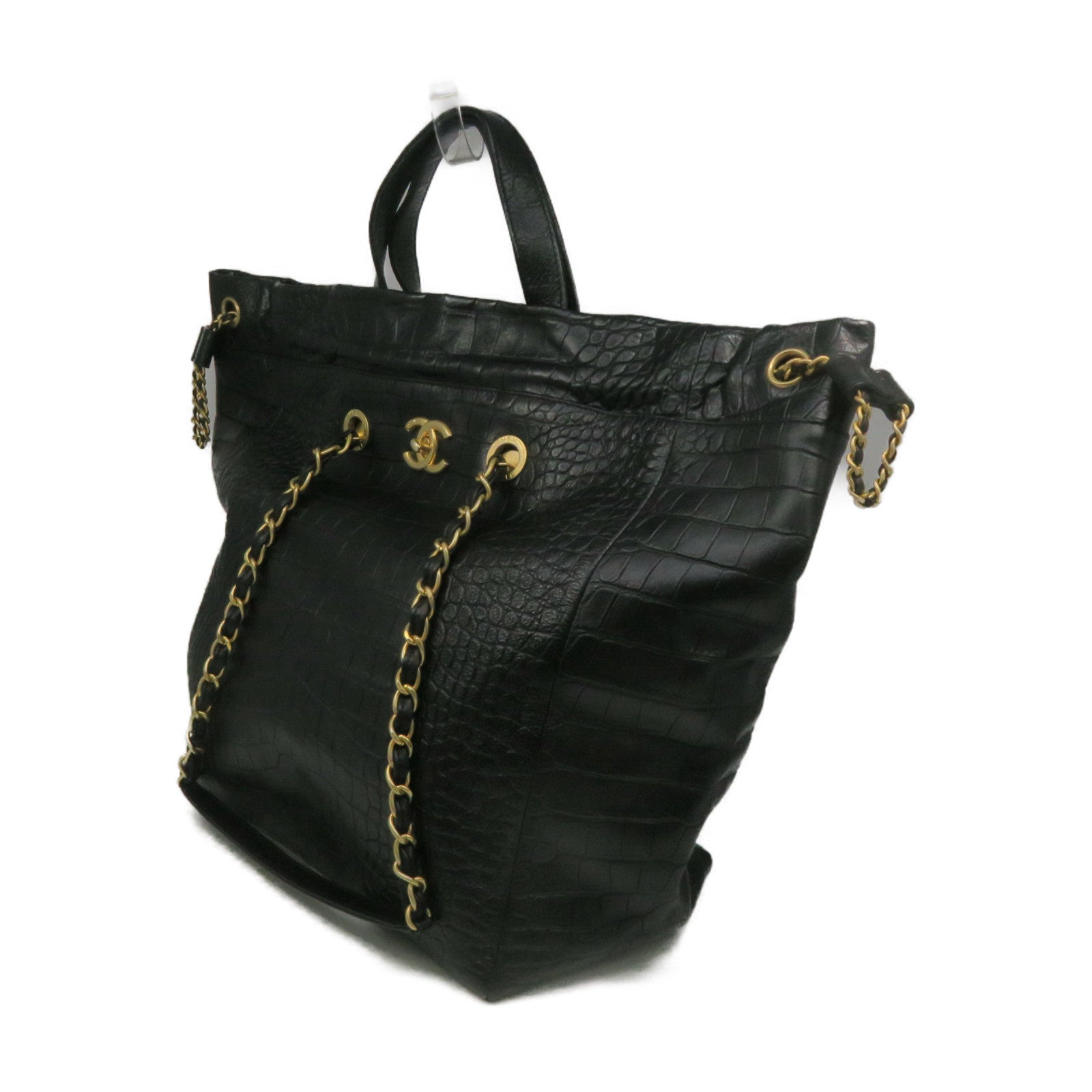 CHANEL Cowhide Leather Chain 2Way Shoulder Bag Gold Buckle Chain Belt Handle Shoulder Bag Black