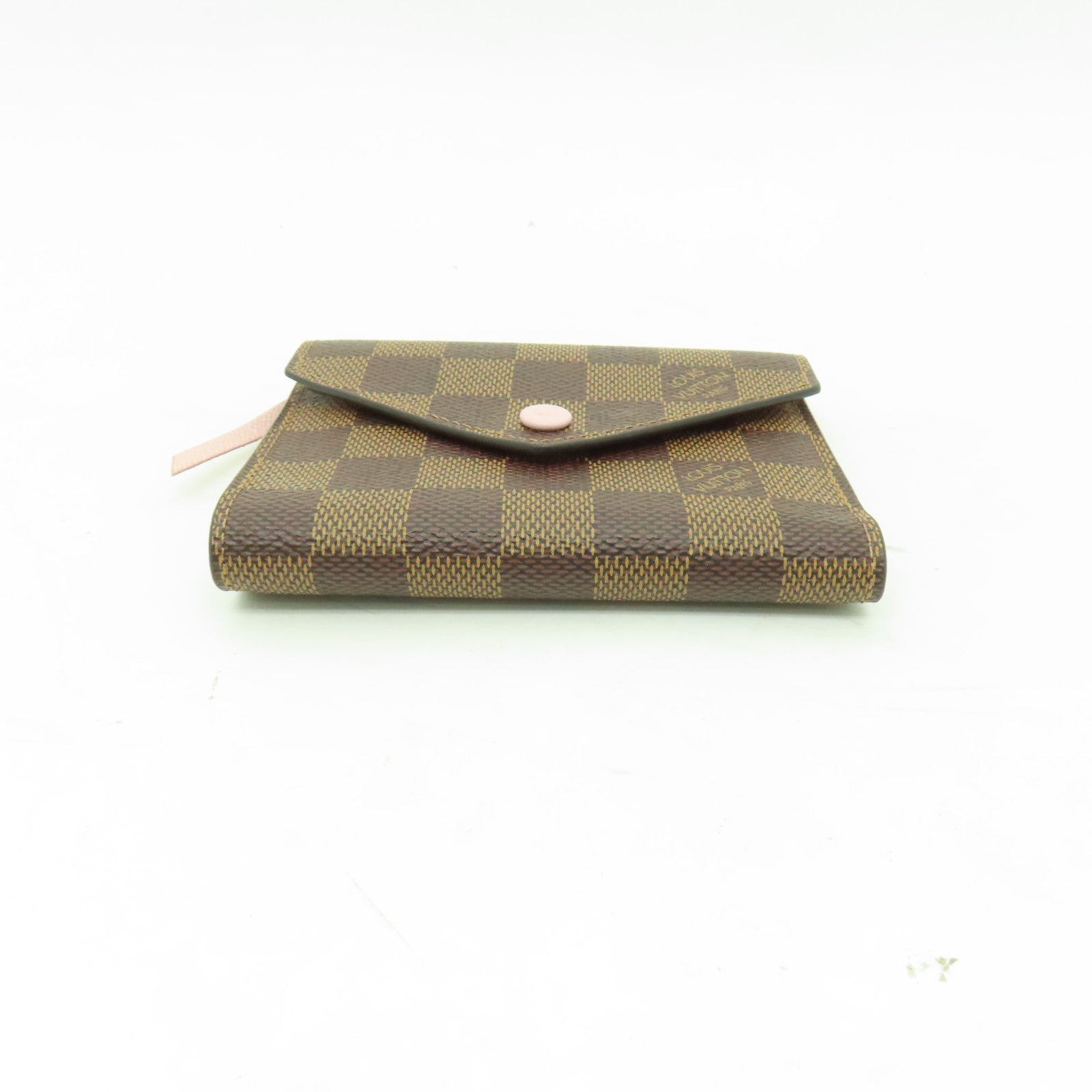 LOUIS VUITTON Damier Ebene Victorine金扣錢包棕色/粉紅色