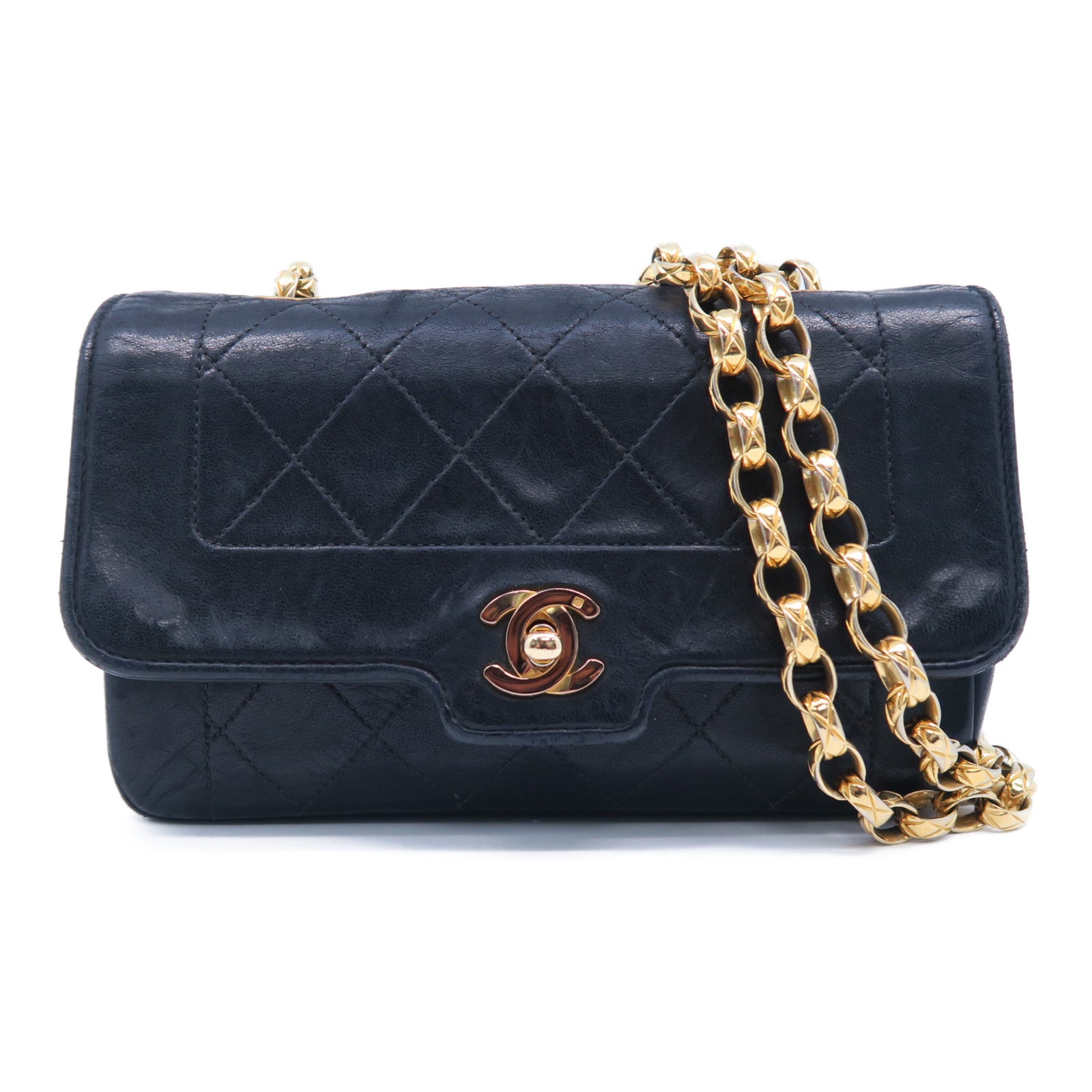 CHANEL 菱格羊皮皮革Chain Shoulder Bag金扣肩背袋黑色
