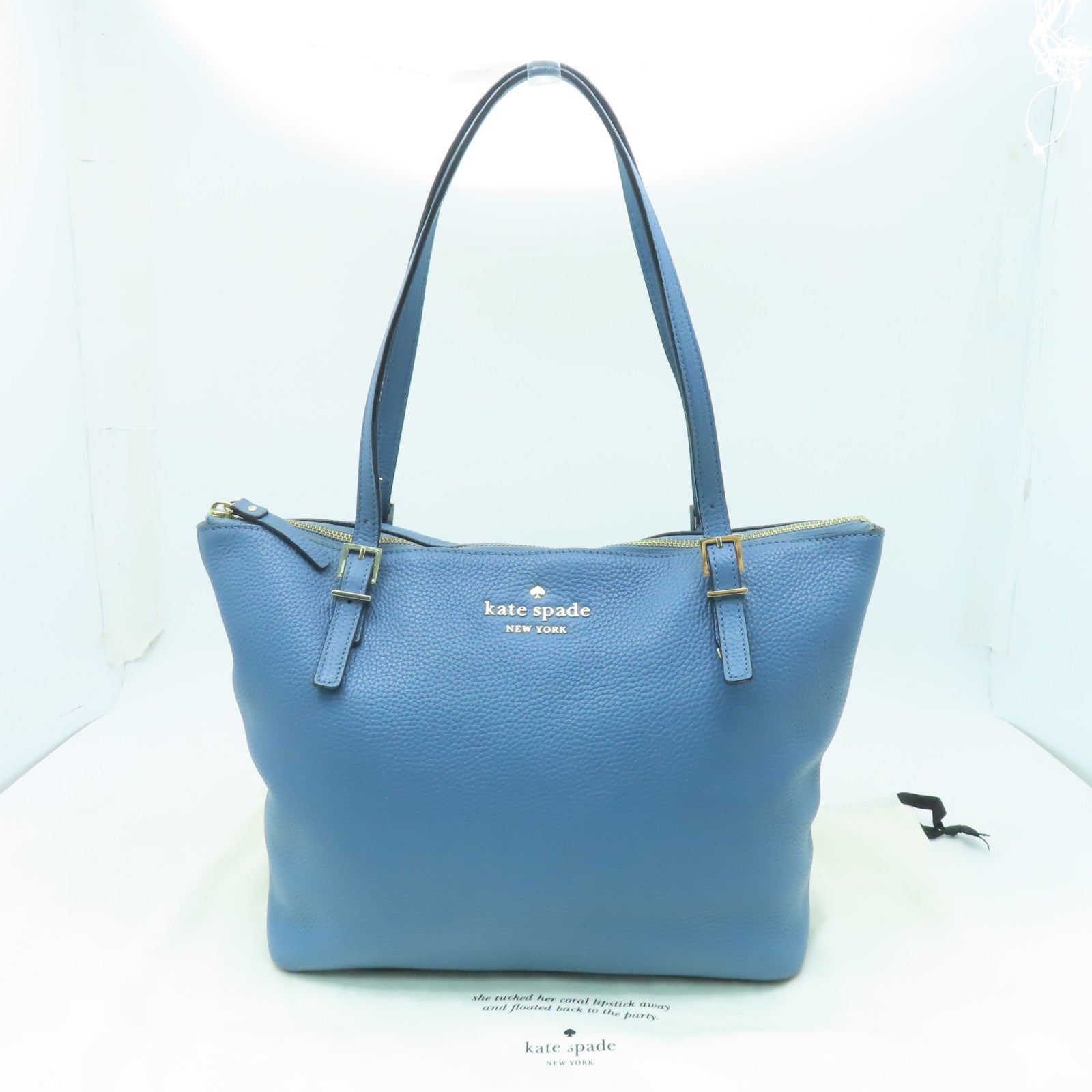 Kate Spade 牛皮皮革Tote Bag金扣手挽袋藍色