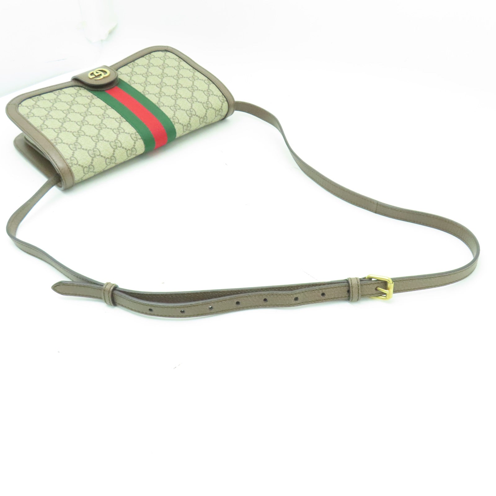 GUCCI 塗層帆布Ophidia GG Messenger金扣肩背袋棕色