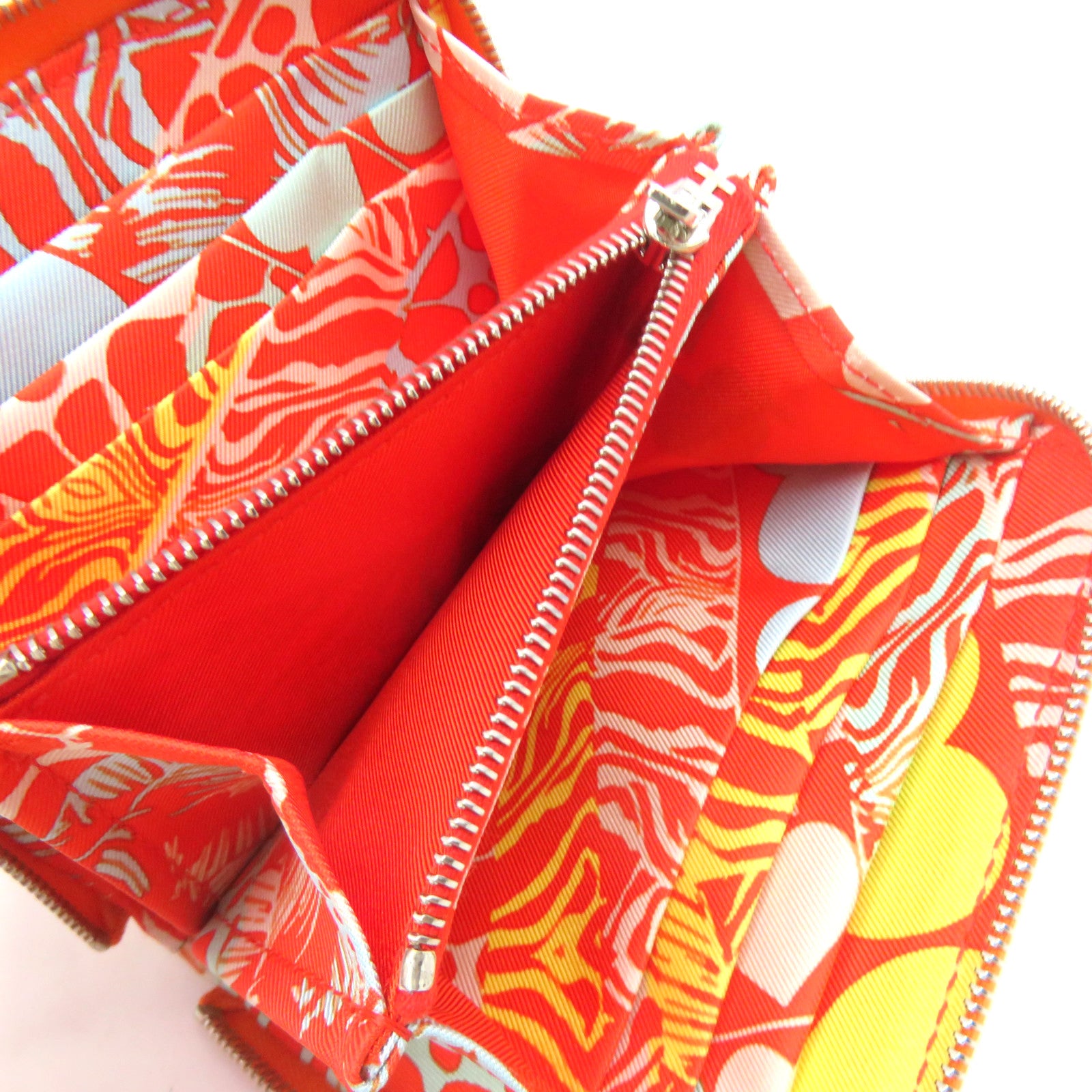 HERMES Epsom Leather Silk-In Compact Zipper Wallet Silver Buckle Zipper Short Wallet Orange Orange