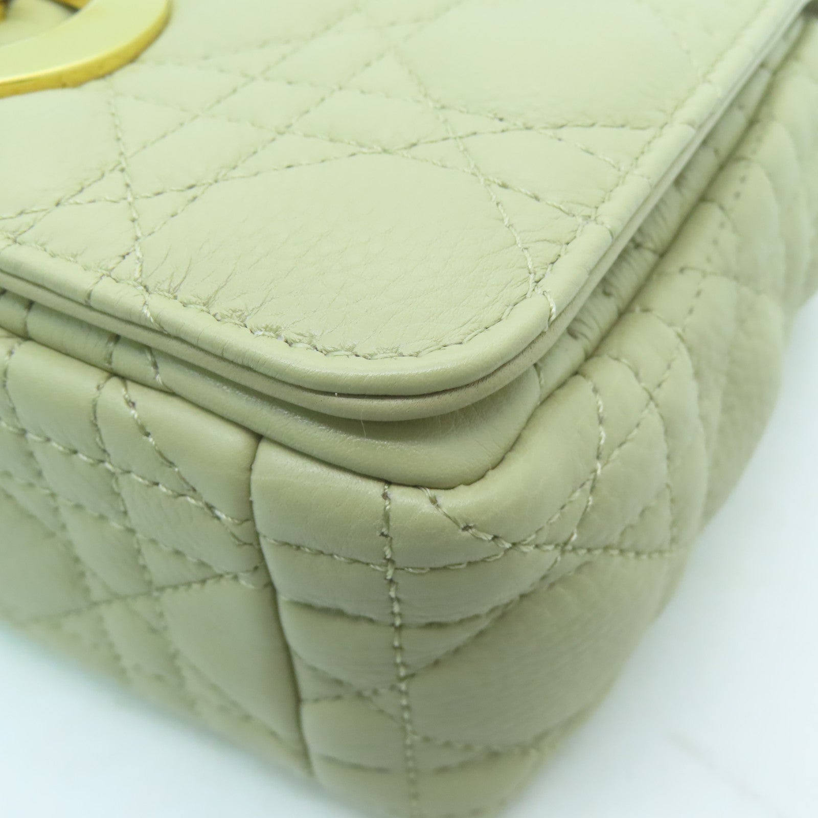 Dior Calfskin Leather Dior Caro Gold Buckle Shoulder Bag Beige