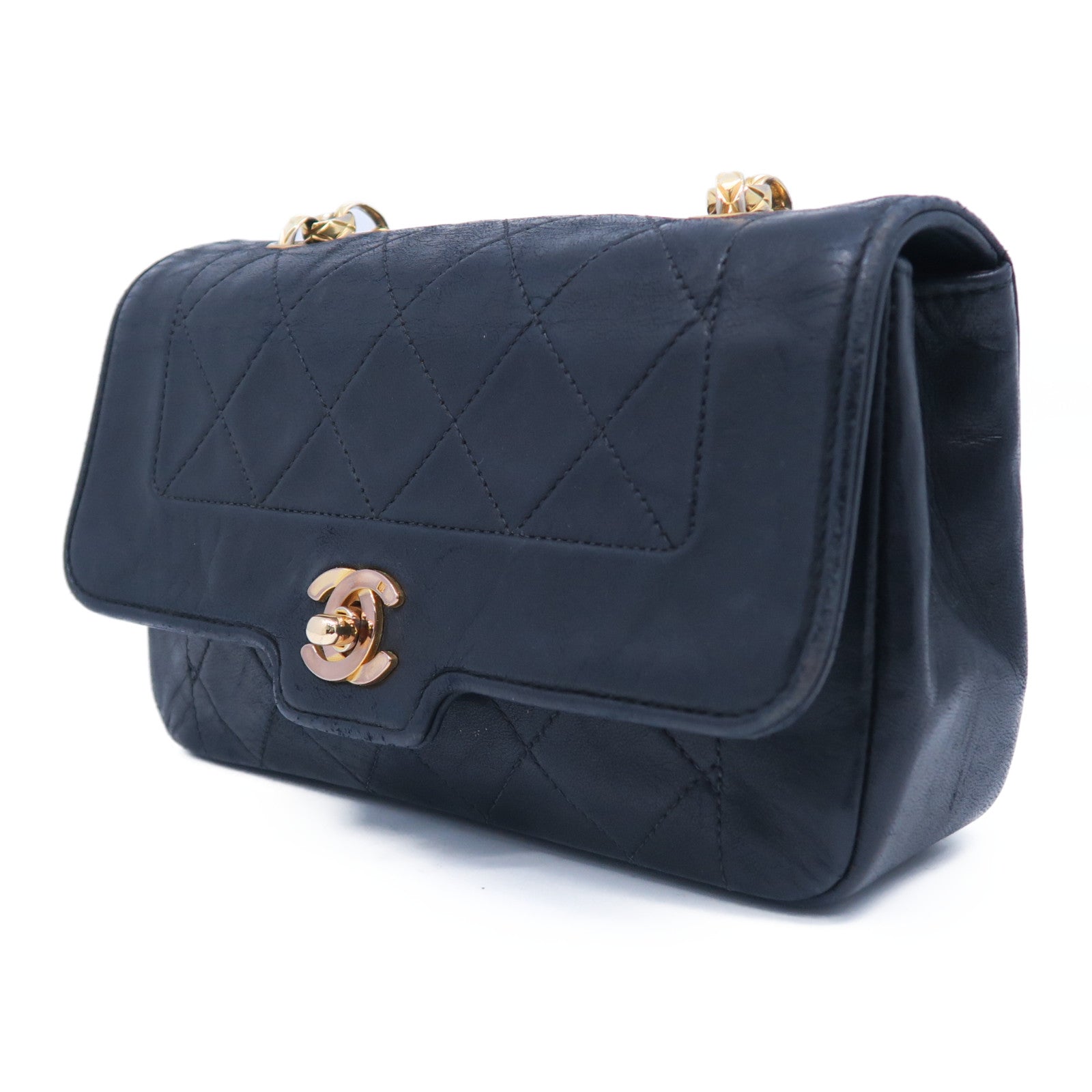 CHANEL 菱格羊皮皮革Chain Shoulder Bag金扣肩背袋黑色