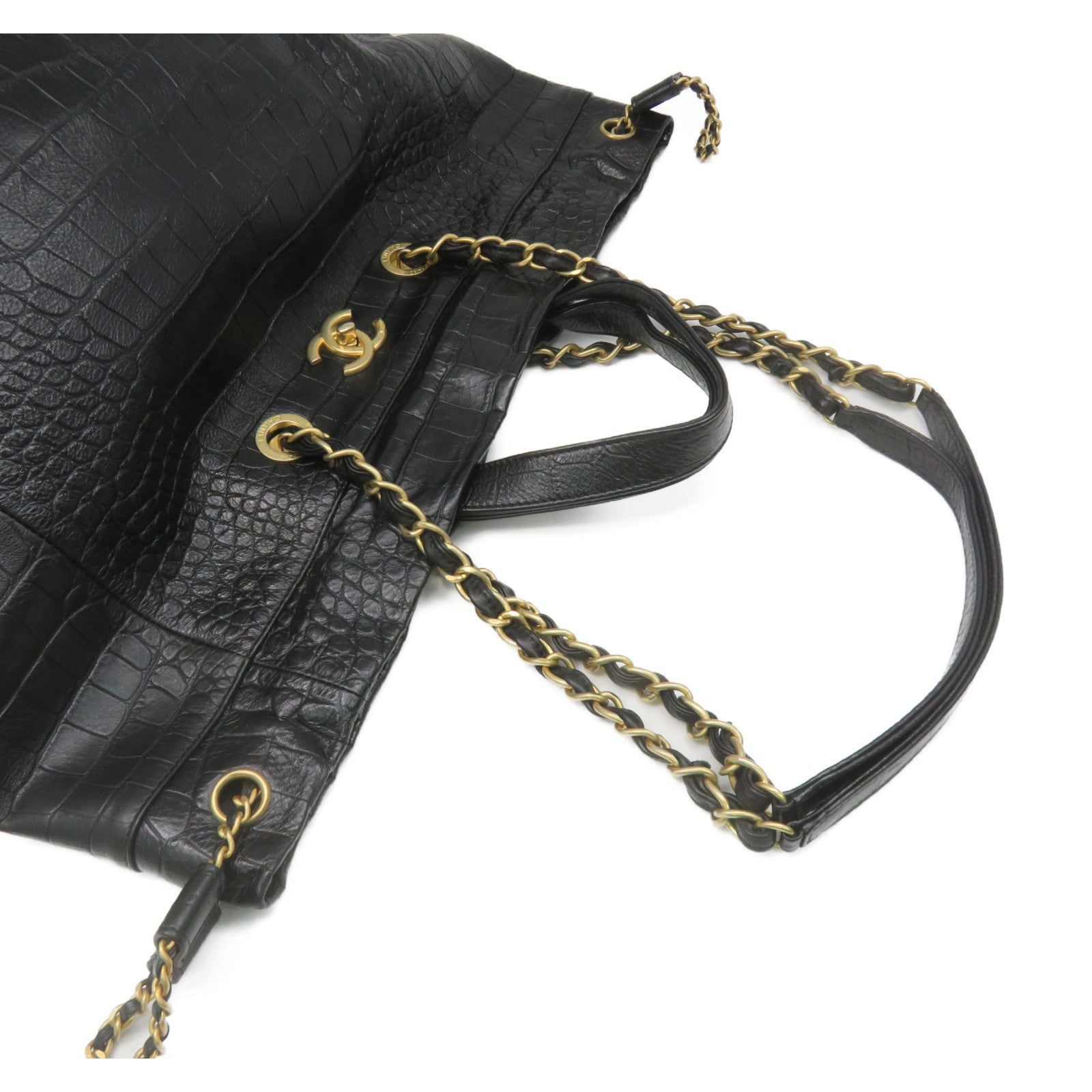 CHANEL Cowhide Leather Chain 2Way Shoulder Bag Gold Buckle Chain Belt Handle Shoulder Bag Black