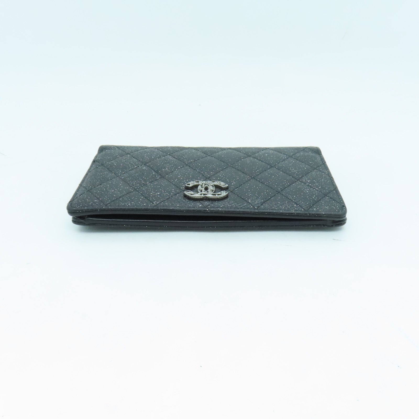 CHANEL 菱格皮革Long Wallet銀扣長錢包黑色