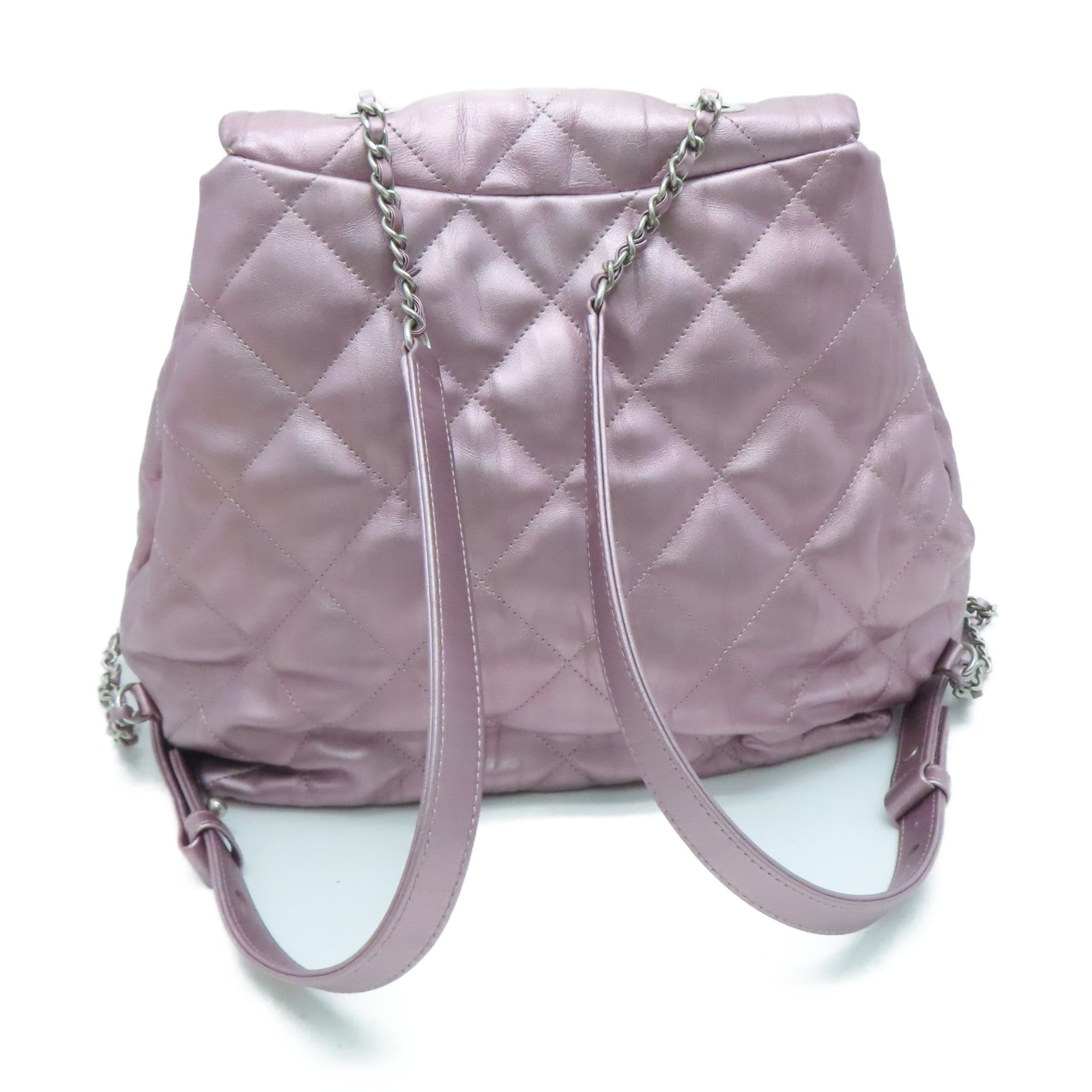 CHANEL rhombic cowhide leather Rucksack silver buckle backpack pink