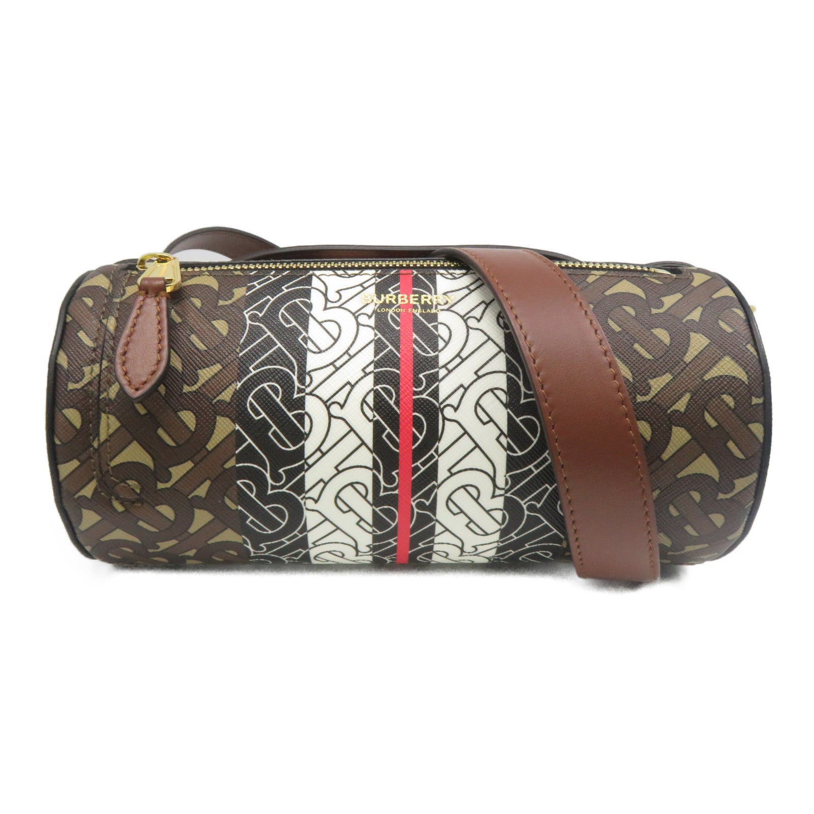 BURBERRY 塗層帆布Barrel Monogram Bag金扣肩背袋啡色