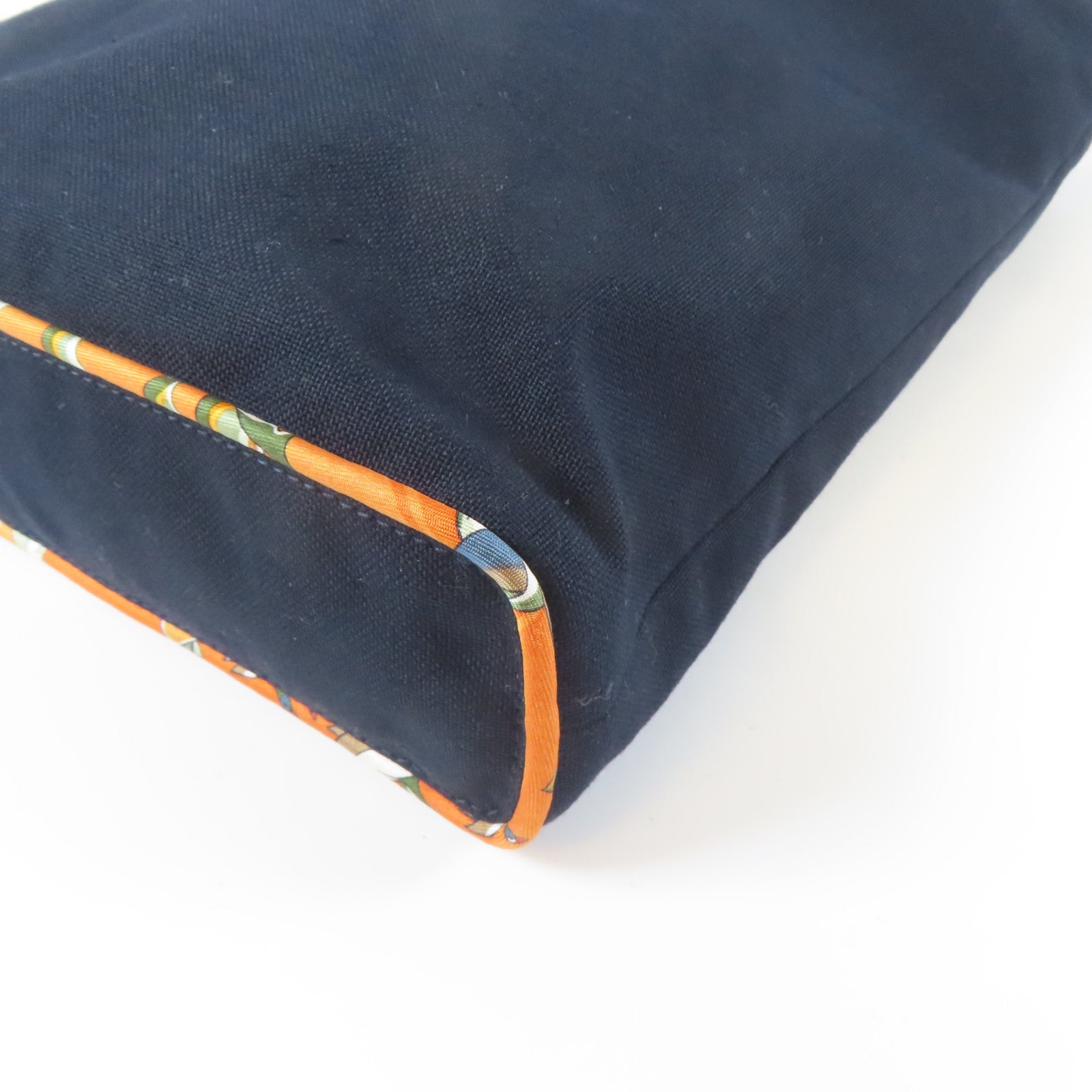 HERMES 帆布/絲質/皮革Tote Bag銀扣手挽袋深藍色/綠色
