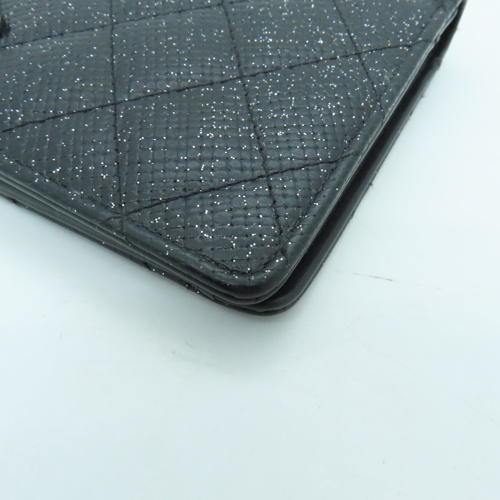 CHANEL 菱格皮革Long Wallet銀扣長錢包黑色
