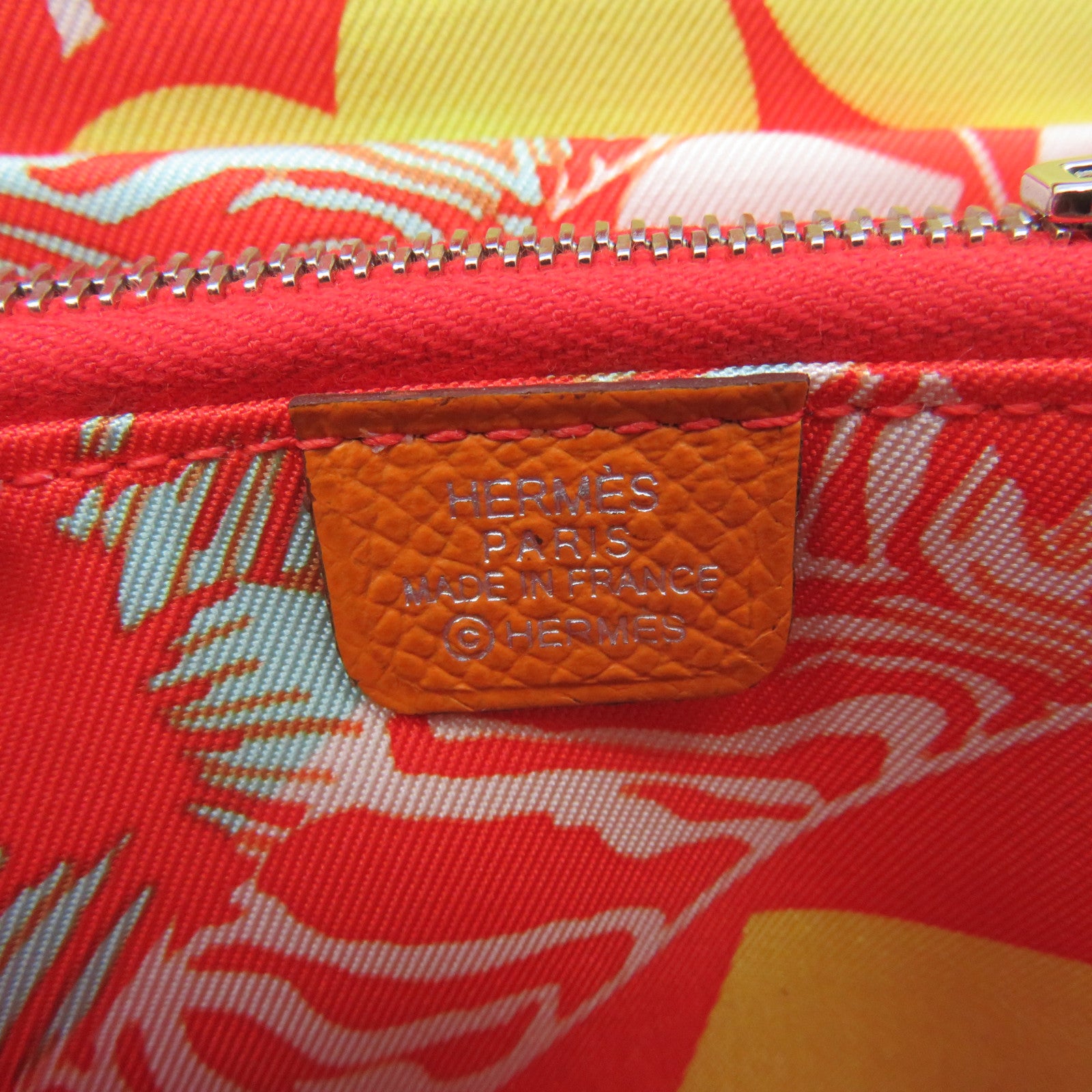HERMES Epsom Leather Silk-In Compact Zipper Wallet Silver Buckle Zipper Short Wallet Orange Orange
