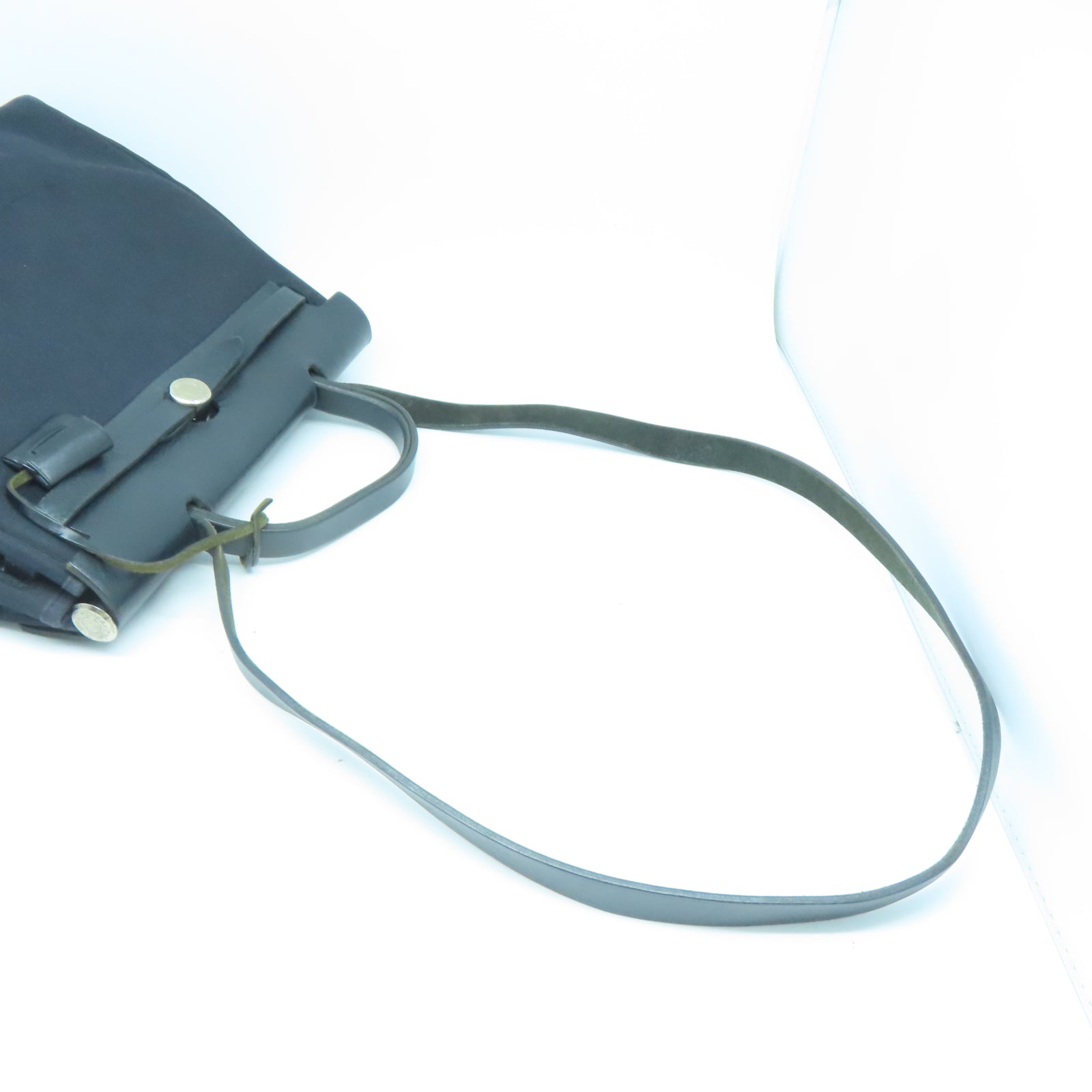 HERMES 帆布/皮革Herbag PM銀扣手挽肩背兩用袋黑色