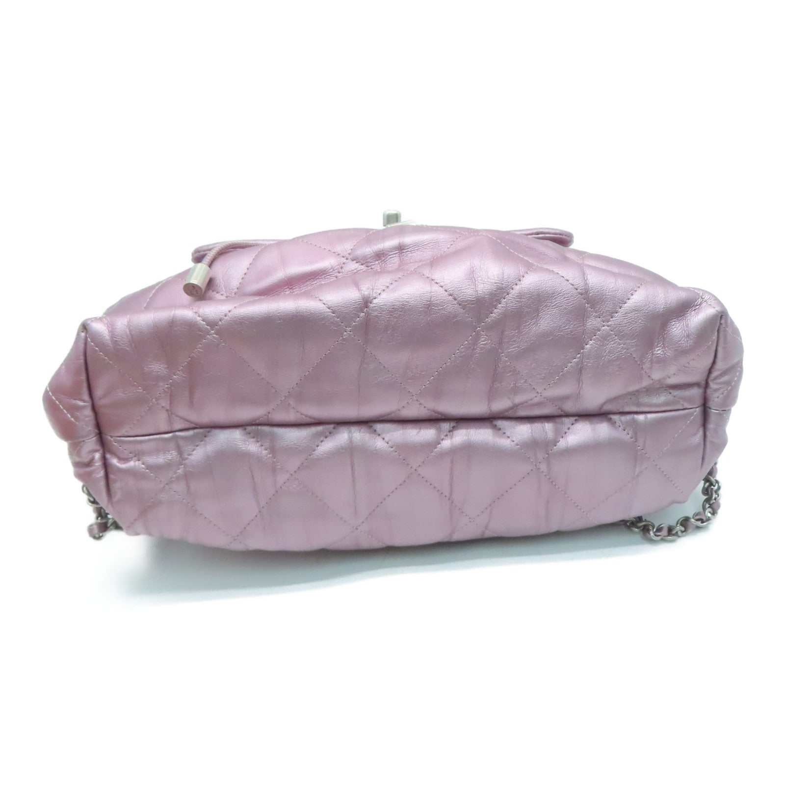 CHANEL rhombic cowhide leather Rucksack silver buckle backpack pink
