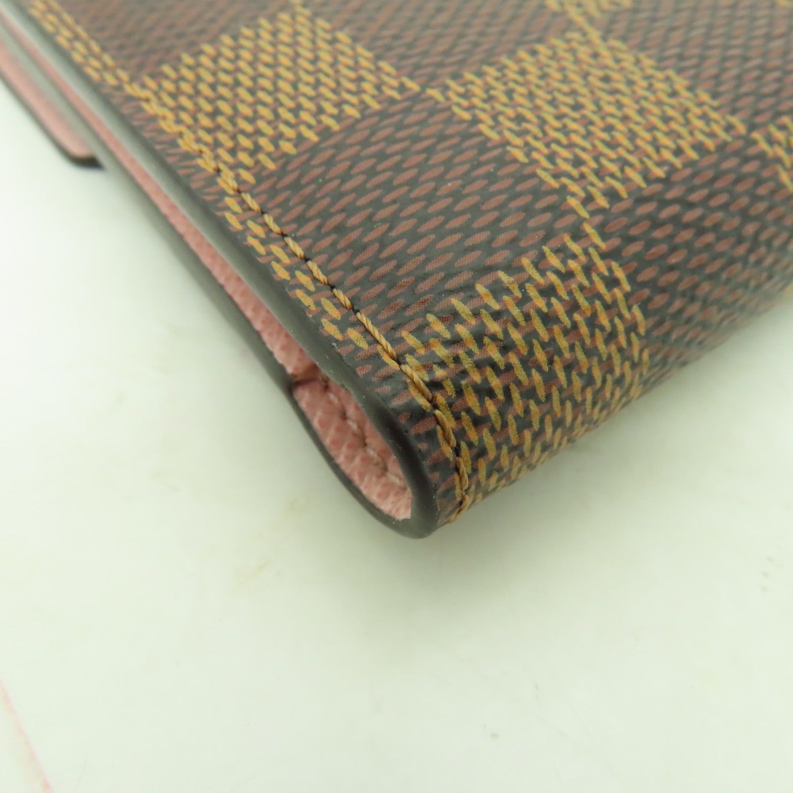 LOUIS VUITTON Damier Ebene Victorine金扣錢包棕色/粉紅色