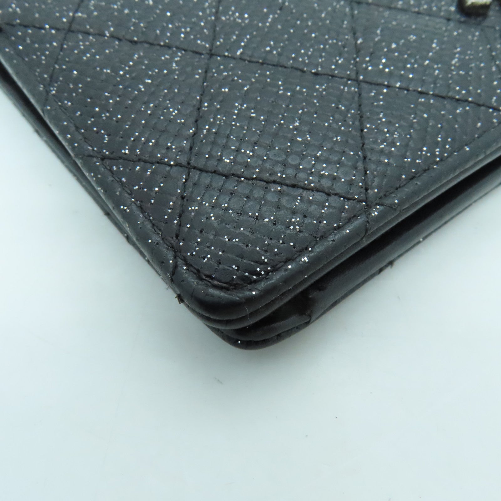 CHANEL 菱格皮革Long Wallet銀扣長錢包黑色