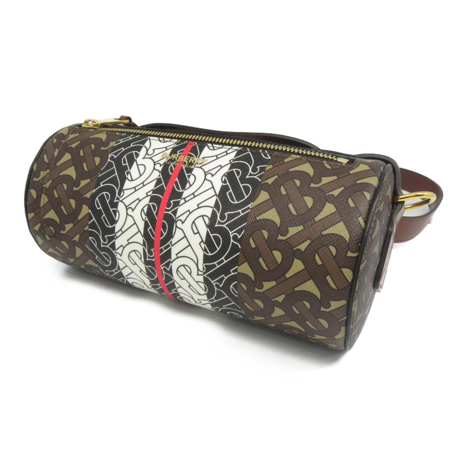 BURBERRY 塗層帆布Barrel Monogram Bag金扣肩背袋啡色