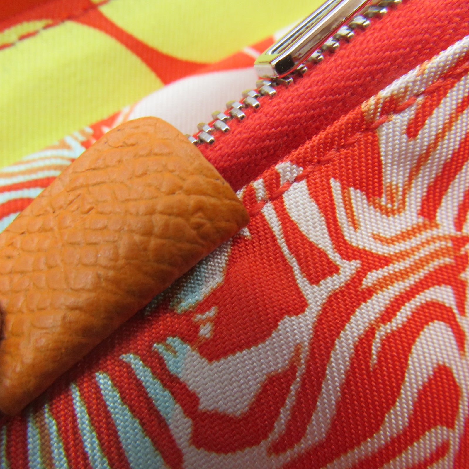 HERMES Epsom Leather Silk-In Compact Zipper Wallet Silver Buckle Zipper Short Wallet Orange Orange