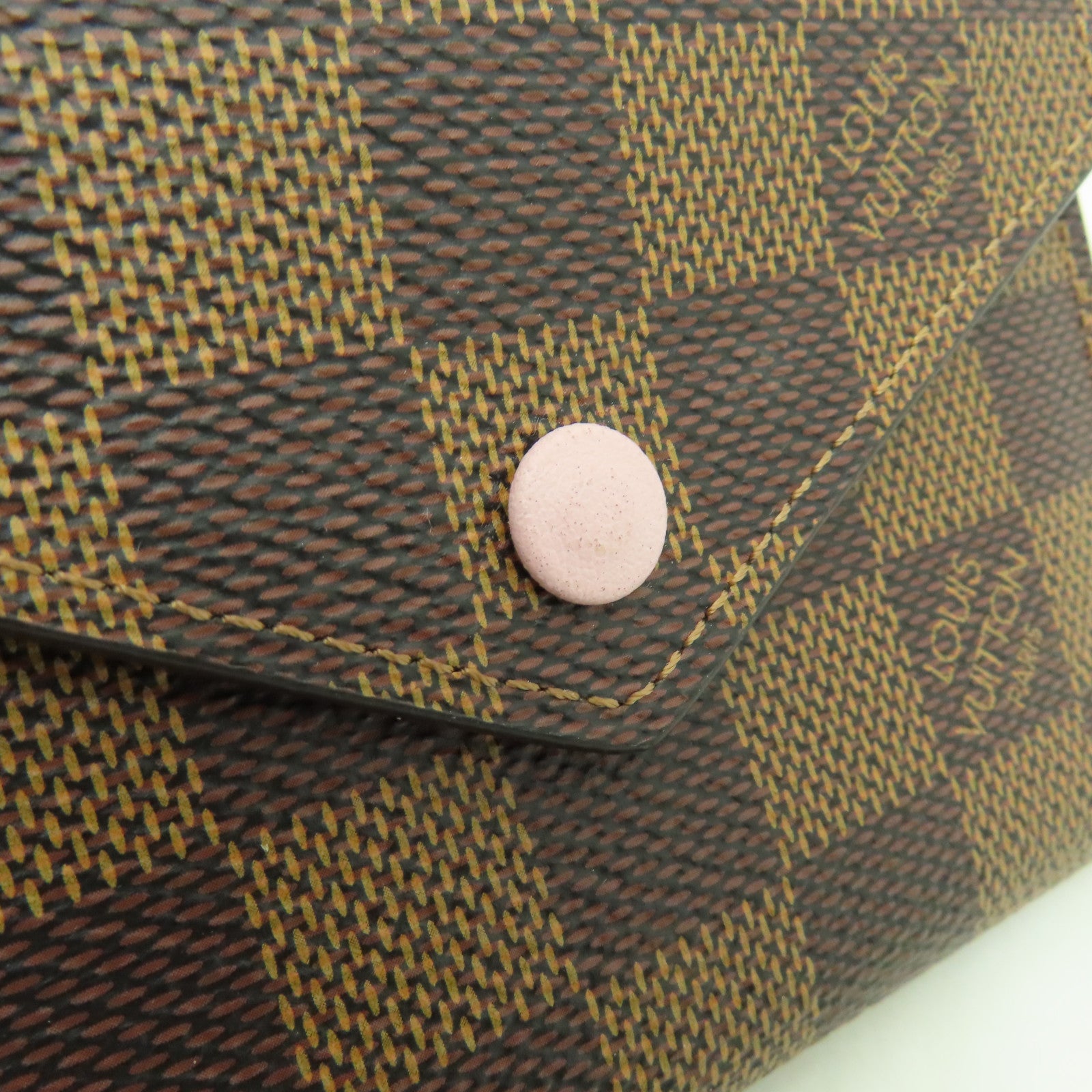 LOUIS VUITTON Damier Ebene Victorine金扣錢包棕色/粉紅色
