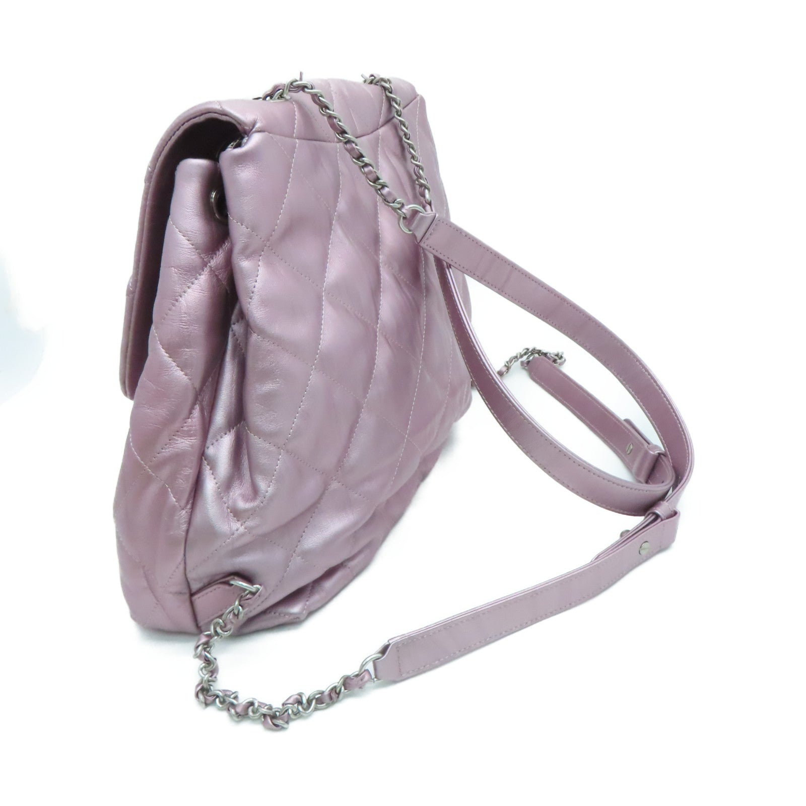 CHANEL rhombic cowhide leather Rucksack silver buckle backpack pink
