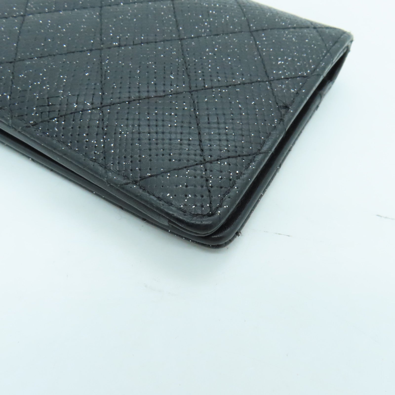 CHANEL 菱格皮革Long Wallet銀扣長錢包黑色