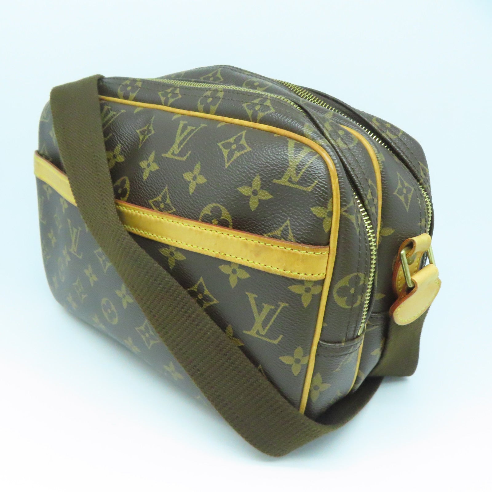 LOUIS VUITTON Monogram Reporter PM金扣肩背袋啡色