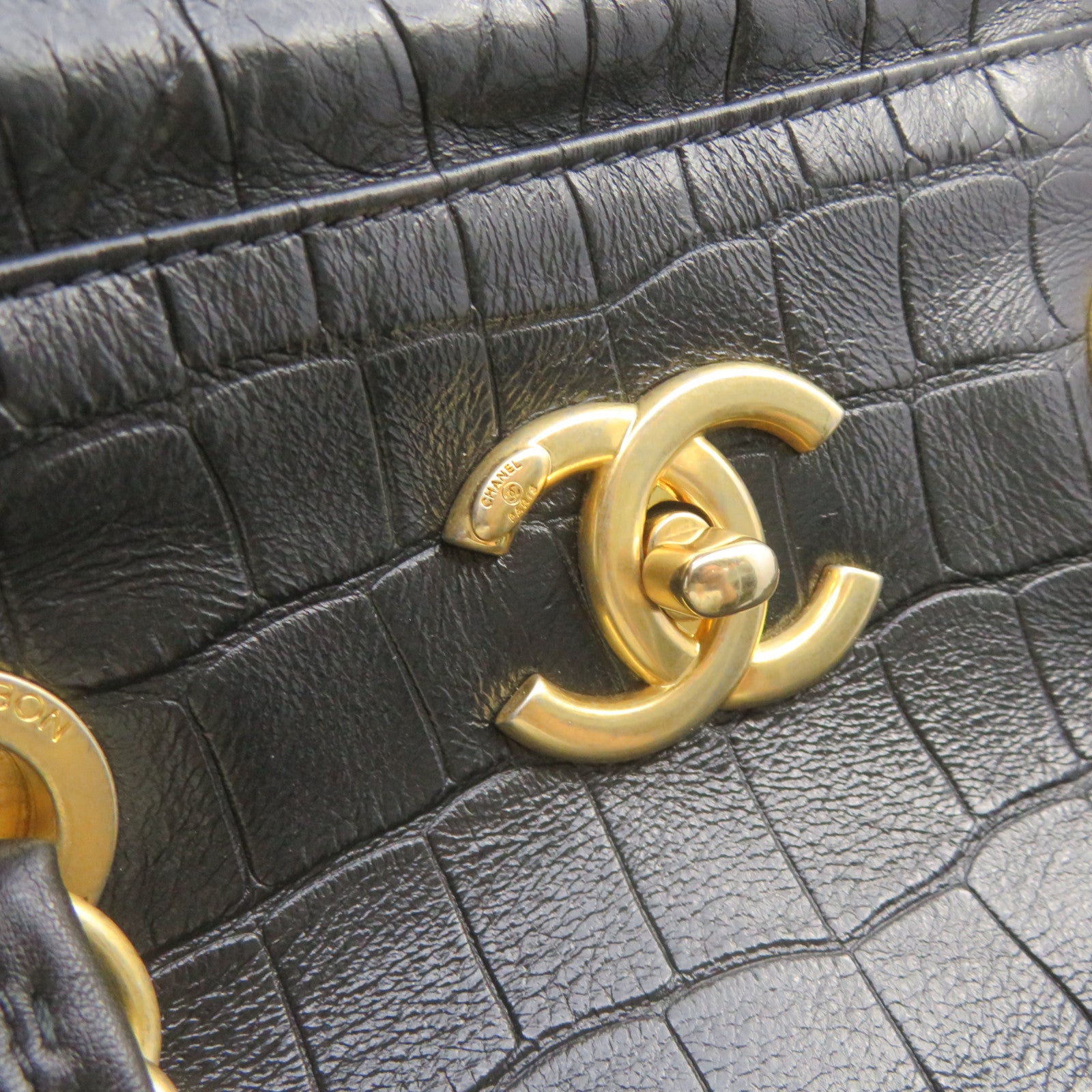 CHANEL Cowhide Leather Chain 2Way Shoulder Bag Gold Buckle Chain Belt Handle Shoulder Bag Black