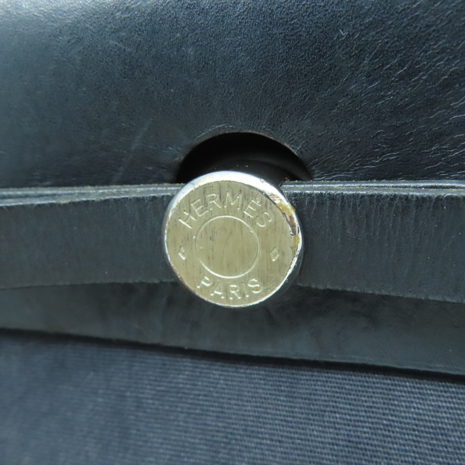 HERMES 帆布/皮革Herbag PM銀扣手挽肩背兩用袋黑色