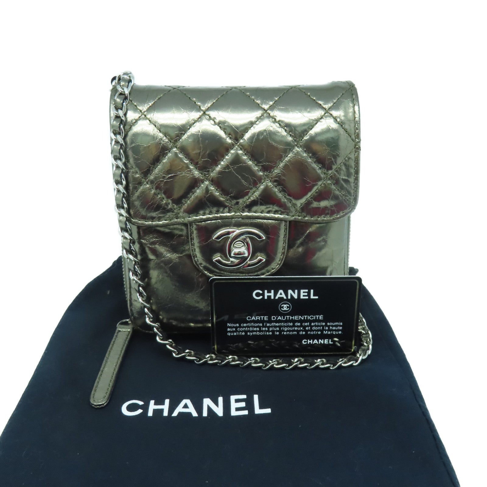 CHANEL 菱格Aged Calf皮革Chain Shoulder Bag銀扣鏈帶肩背袋青銅色