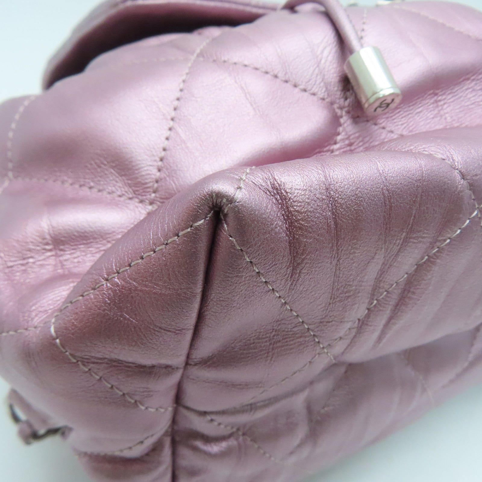 CHANEL rhombic cowhide leather Rucksack silver buckle backpack pink