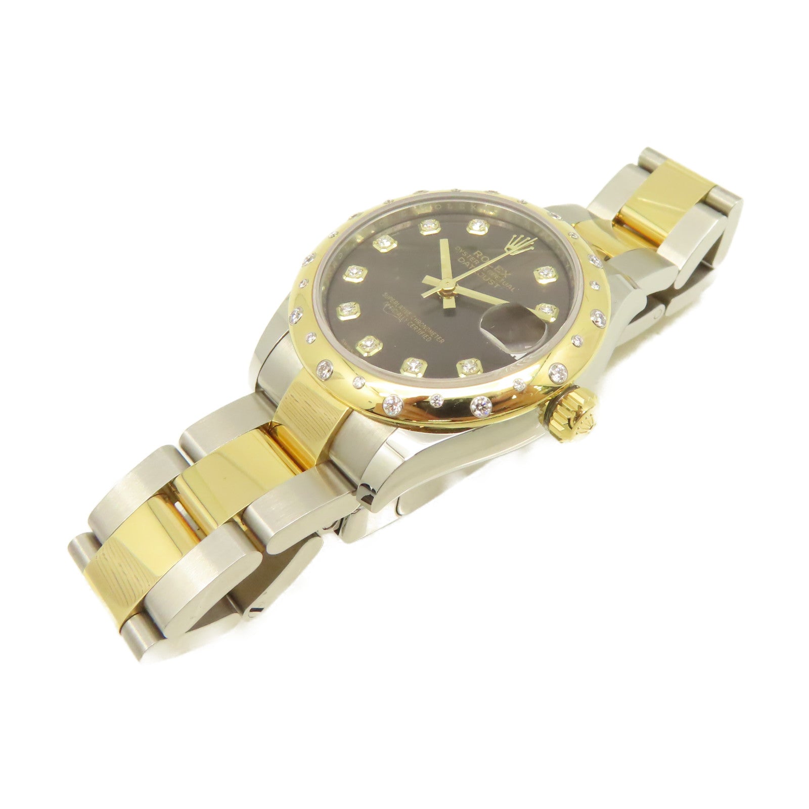 ROLEX 18K黃金/不鏽鋼/鑽石Datejust Watch自動機芯手錶黑色
