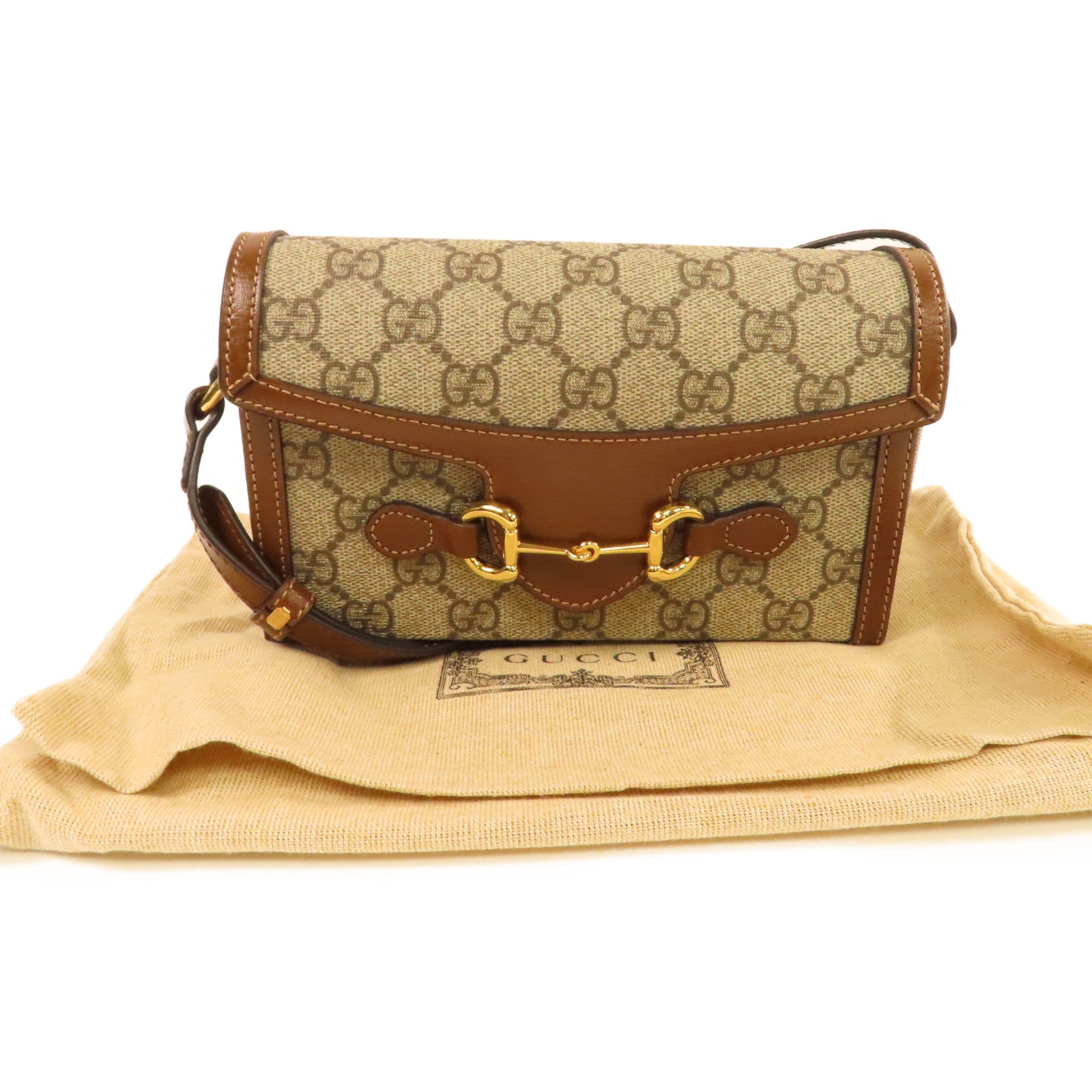 GUCCI 塗層帆布Horsebit 1955 Mini Shoulder Bag肩背袋啡色